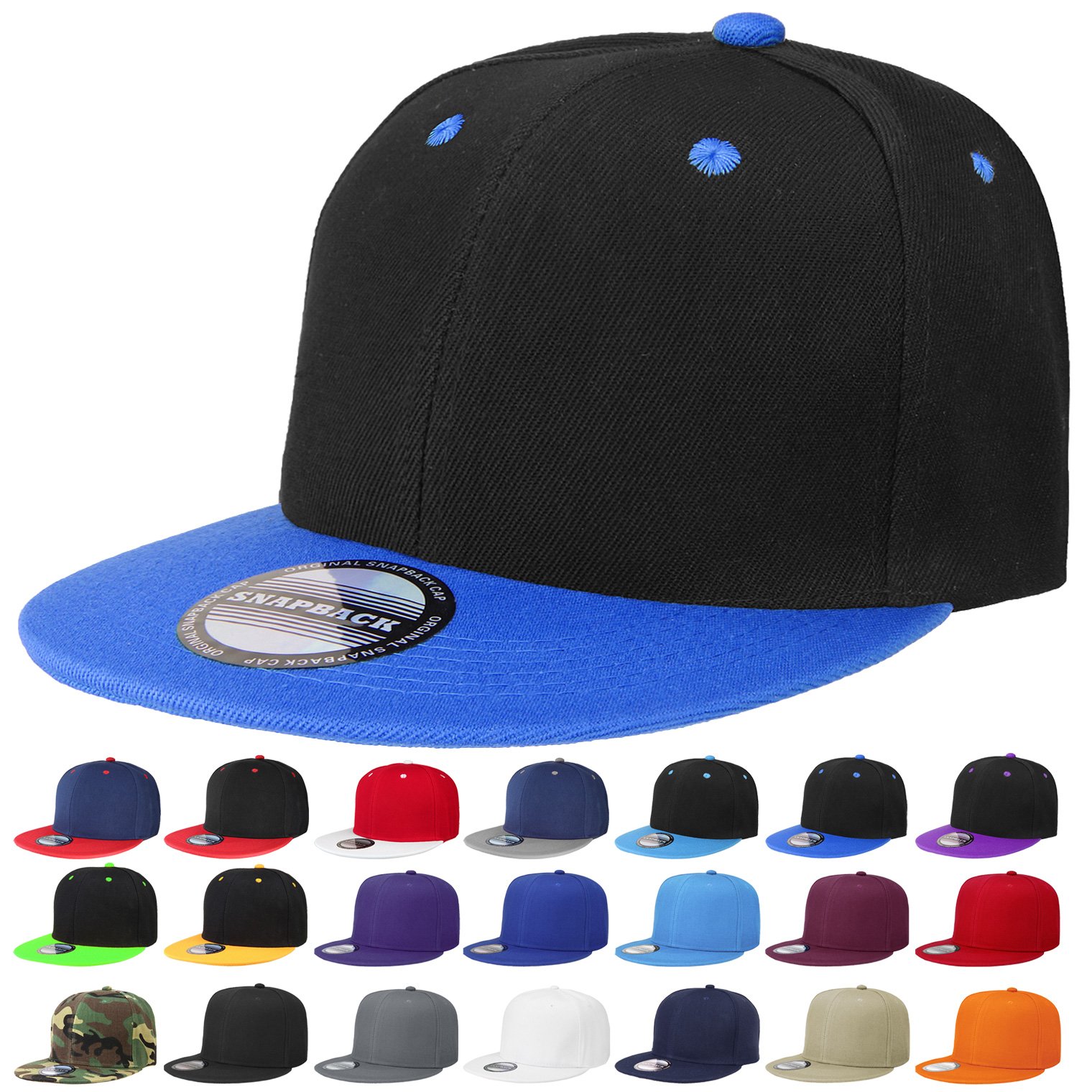 FalariClassic Snapback Hat Cap Hip Hop Style Flat Bill Blank Solid Color Adjustable Size