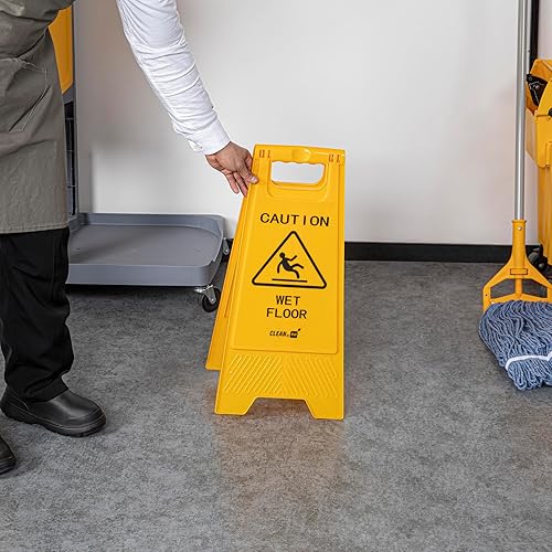 Miniatura 6 de Restaurantware Clean 11.8 x 2 x 24.4 Inch Wet Floor Sign, 1 Double-Sided Caution Sign - Built-In Handle, Foldable, Yellow Plastic Cleaning Signs,