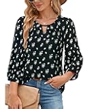 Women's 3/4 Sleeve Dressy Blouses Shirts Business Casual Work Chiffon Tunic Tops