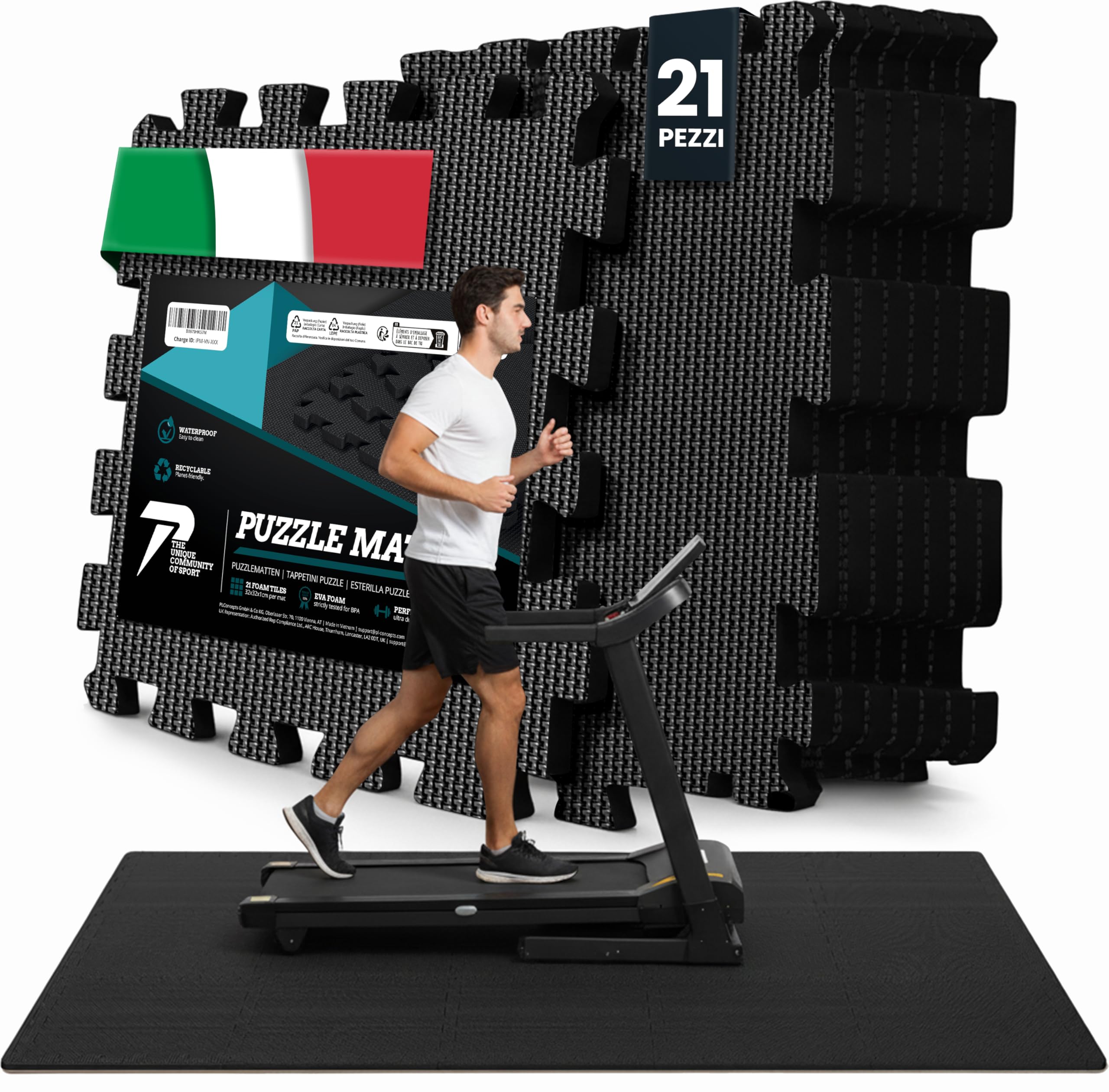 Tappeto Da Fitness A Puzzle【Set Da 21 Tappetini】Materassino Antiscivolo Da Palestra Componibile Con Protezione Antiurto Per Pavimenti, Tappetino Palestra, Pesi Workout Ginnastica Sport Piscina Garage