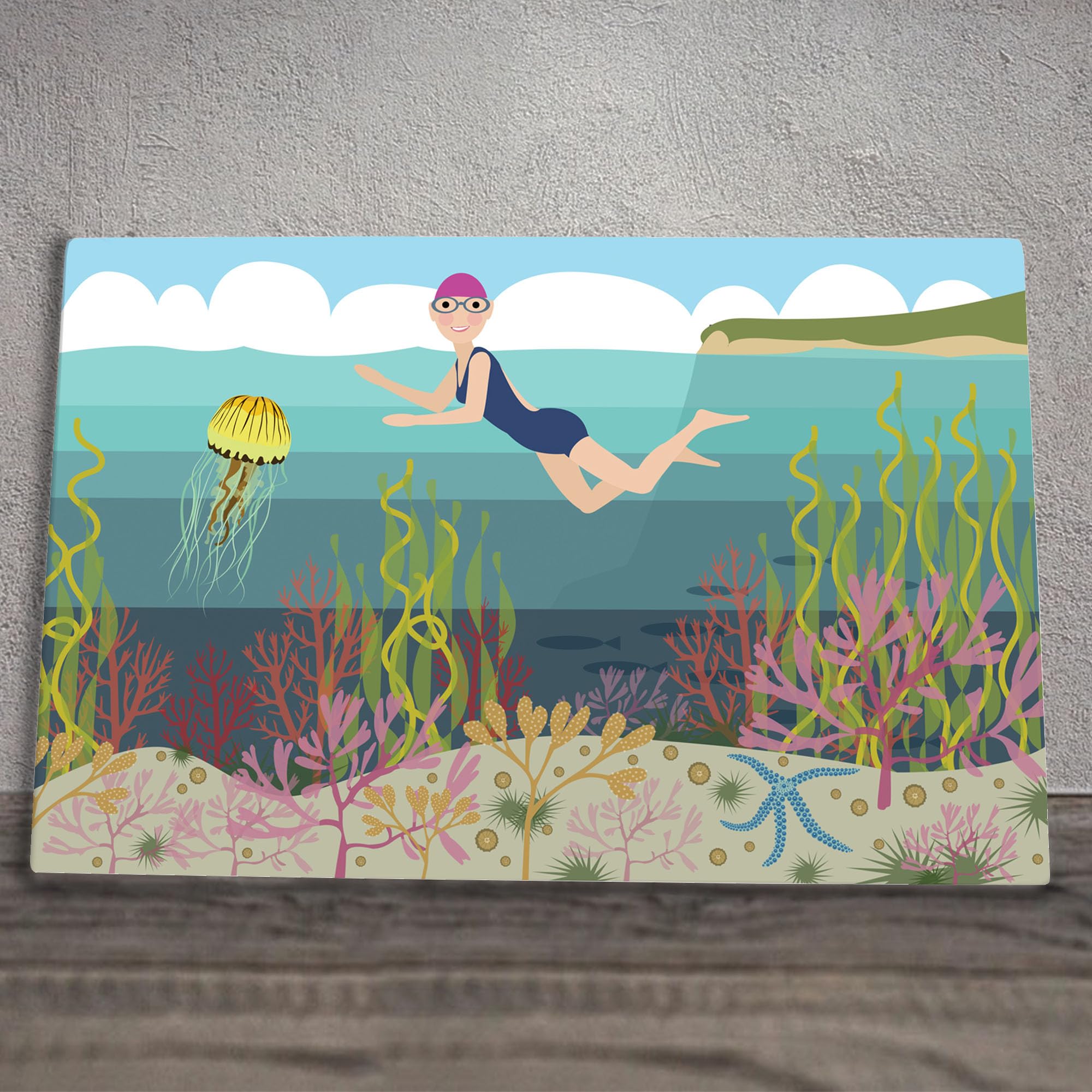 Global Designs Multilcoloured Sea Swimmer Swimsuit Ceramic Tile Picture Novelty Nautical Plaque Sign Wall Art By Kate Pearson 20X30cm