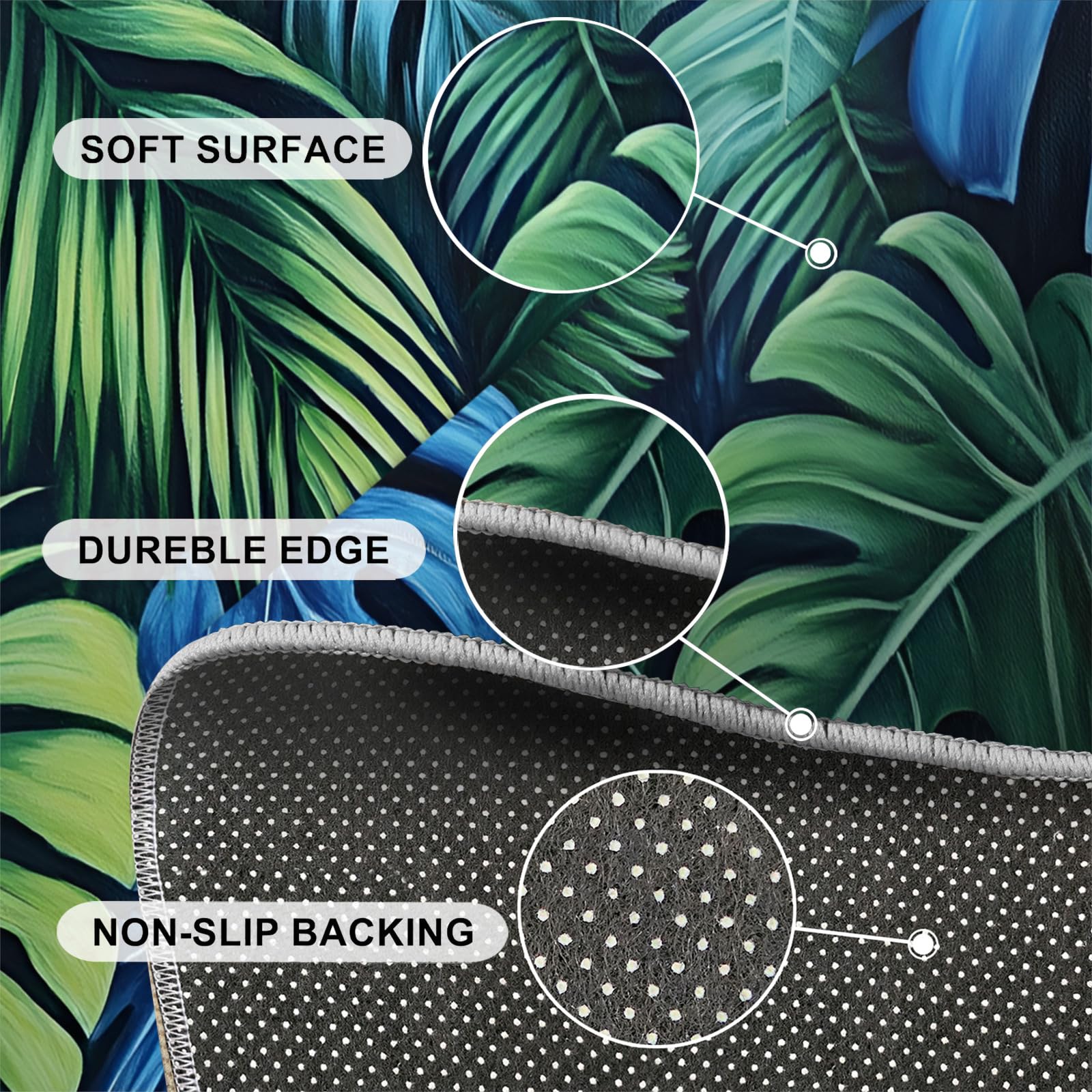Tapis rond tropical vert foncé Palm Tapis circulaire de 6 pi | Tapis Jungle Boho pour chaise, lavable, motif feuilles de Monstera antidérapant et à poils courts