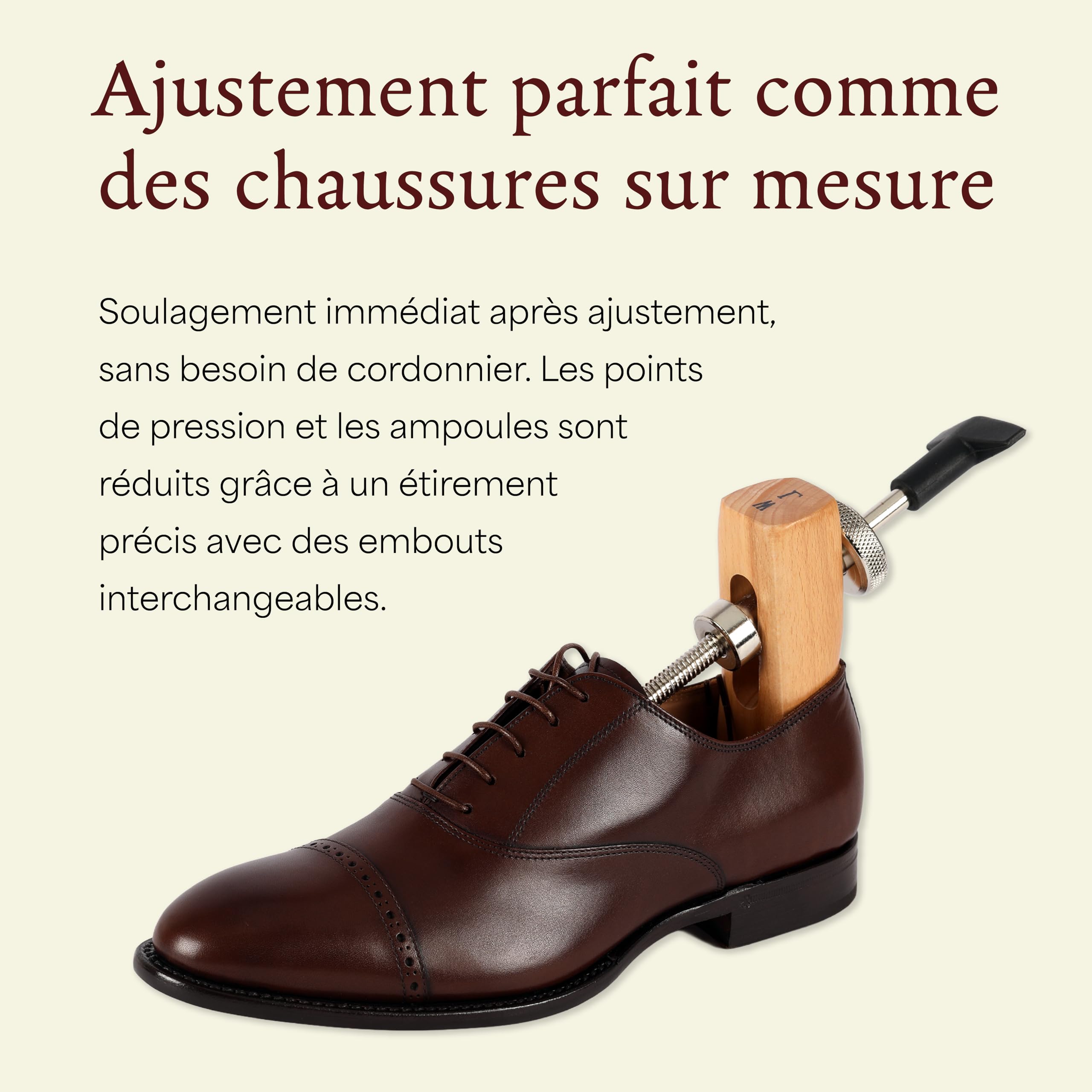 Langer & Messmer ecarteur chaussures pour hommes contre les chaussures ou bottes qui serrent en bois de hêtre et un mécanisme stable en métal incl. assouplisseur cuir chaussure 50 ml