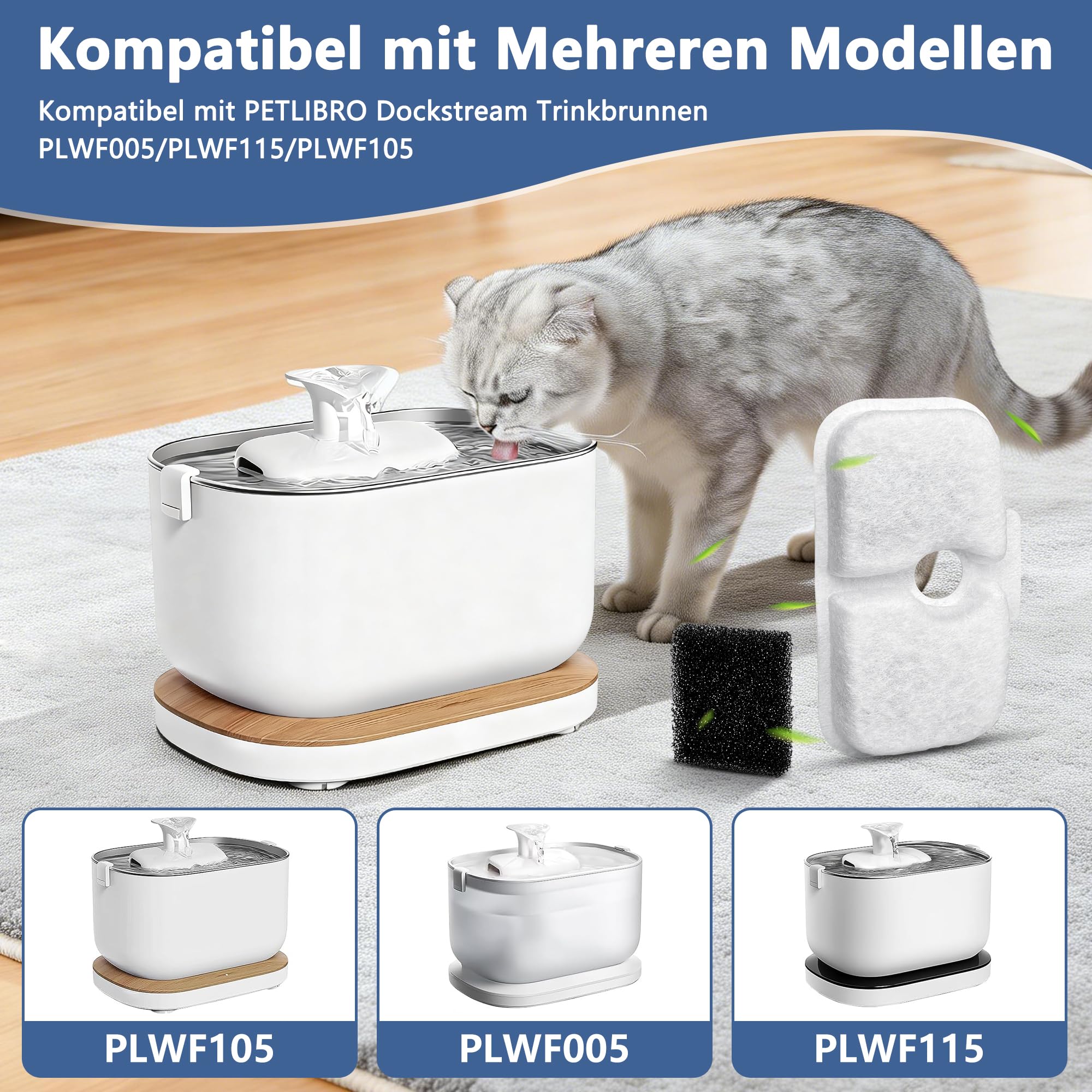 40 Stück Katzenbrunnen Filter Ersatzfilter für Petlibro Dockstream Trinkbrunnen kompatibel mit PLWF005 PLWF115 PLWF105, 20 Kohlefilter und 20 Schwämm - 4