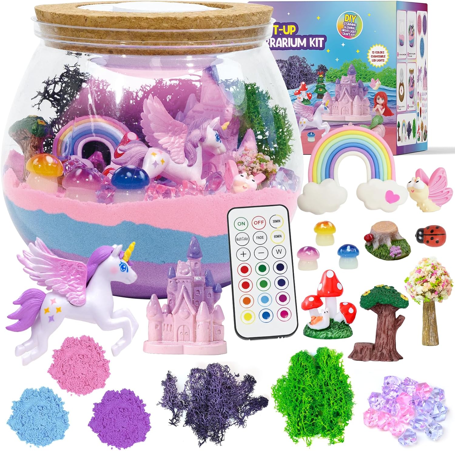 Unicorn Terrarium Crafts Kit for Kids-LED Night Light Up & Remote Unicorn Birthday Gifts Toys for Girls Ages5 6 7 8 9 10 Year Old-Christmas Gifts for Girls