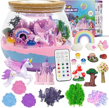 Unicorn Terrarium Crafts Kit for Kids-LED Night Light Up & Remote Unicorn Birthday Gifts Toys for Girls Ages5 6 7 8 9 10 Year Old-Christmas Gifts for Girls