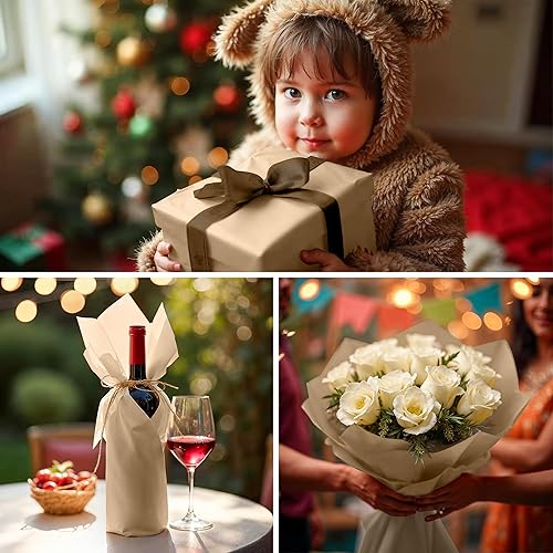 Miniatura 4 de Sanzix - 150 hojas de papel de seda kraft a granel de 14x20 pulgadas - Papel de regalo marrón para bolsas de regalo, boda, cumpleaños y