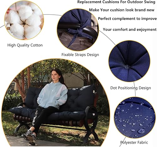 Miniatura 3 de LCKFFYD Cojines de columpio para porche, cojines impermeables de reemplazo de 3 plazas, cojín de banco para exteriores con respaldo y lazos, para