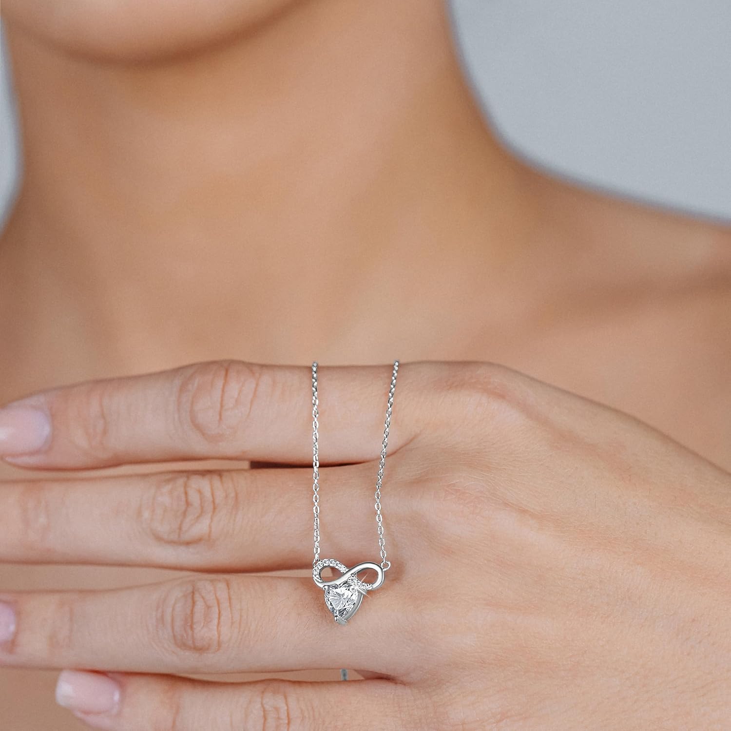Valentines Day Moissanite Pendant Necklace for Women – 925 Sterling Silver Necklace for Women Heart Infinity Pendant, Dainty Silver Jewelry Gift Box for Mom Wife Girlfriend – Birthday Anniversary - Image 8