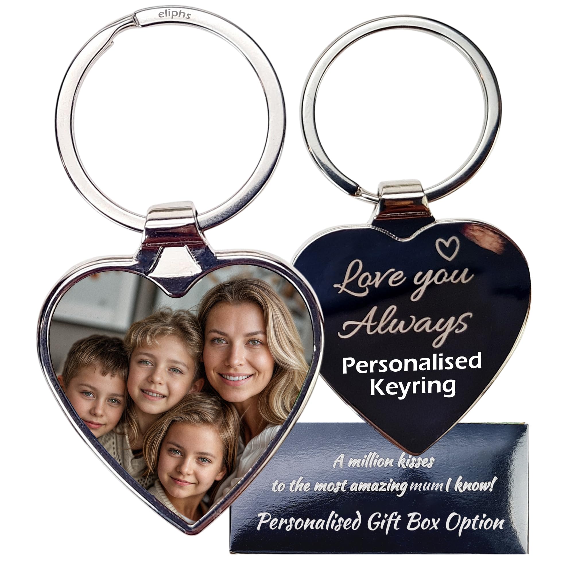 Personalised Mothers Day Card Photo Key Ring - Engraved & Printed Heart Shape for Mum, Nan, Wife - Ideal Personalised Gifts for Mum Birthday Gifts, Valentine's Day, Anniversary engraved key chain, 24