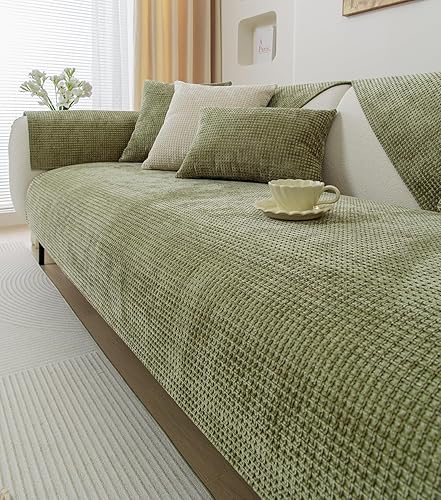 Miniatura 4 de vctops Funda de sofá de felpilla a cuadros de granja para sofá, funda de felpa súper suave para sofá seccional, funda antideslizante para sofá