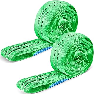 4 Ft Green Polyester Endless Round Sling Polyester Heavy Duty Poly Hoist Straps for Rigging Towing and Lifting Cargo, 5,300 Lbs Vertical Capacity, 4,240 Lbs Choker, 10,600 Lbs Basket (2 Pcs)