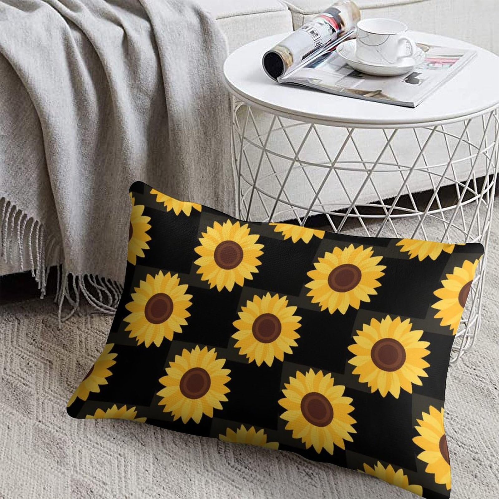 FodPand Decorative Throw Pillow Covers 8x12 Short Plush Sunflower Body Pillowcase Cushion Cases with Invisible Zipper Rectangle Lumbar Pillow Shells for Sofa Couch Chair Bed Home Decor