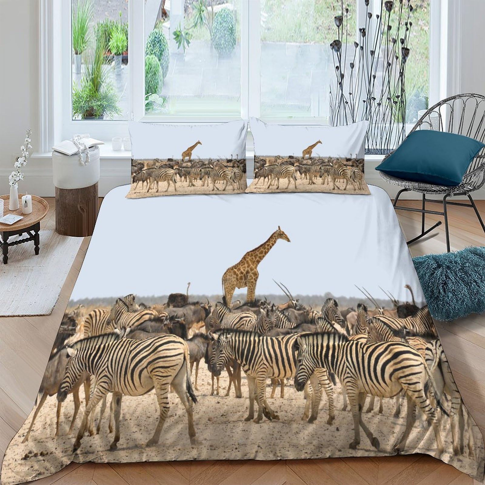 Ctjqhvkz Style-6 3D Printed Zebra Safari Fitted Sheet Microfiber Soft Animal Giraffe Mattress Cover For Bedroom Dorm Decor Easy Care Single（135X200cm）