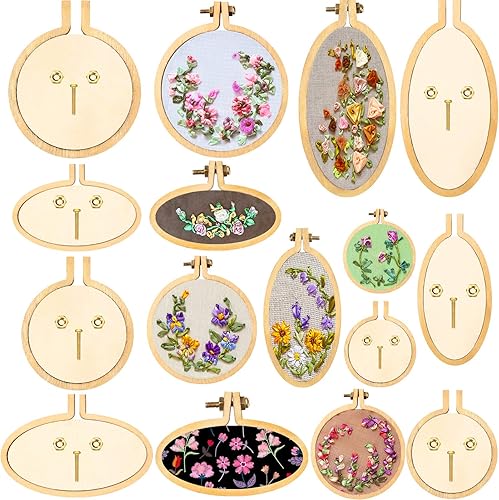 Mini Embroidery Hoop Wooden Mini Crossing Stitch Hoop Mini Ring Embroidery Circle for DIY Pendant Crafts, Round, Oval Vertical, Oval Horizontal (8