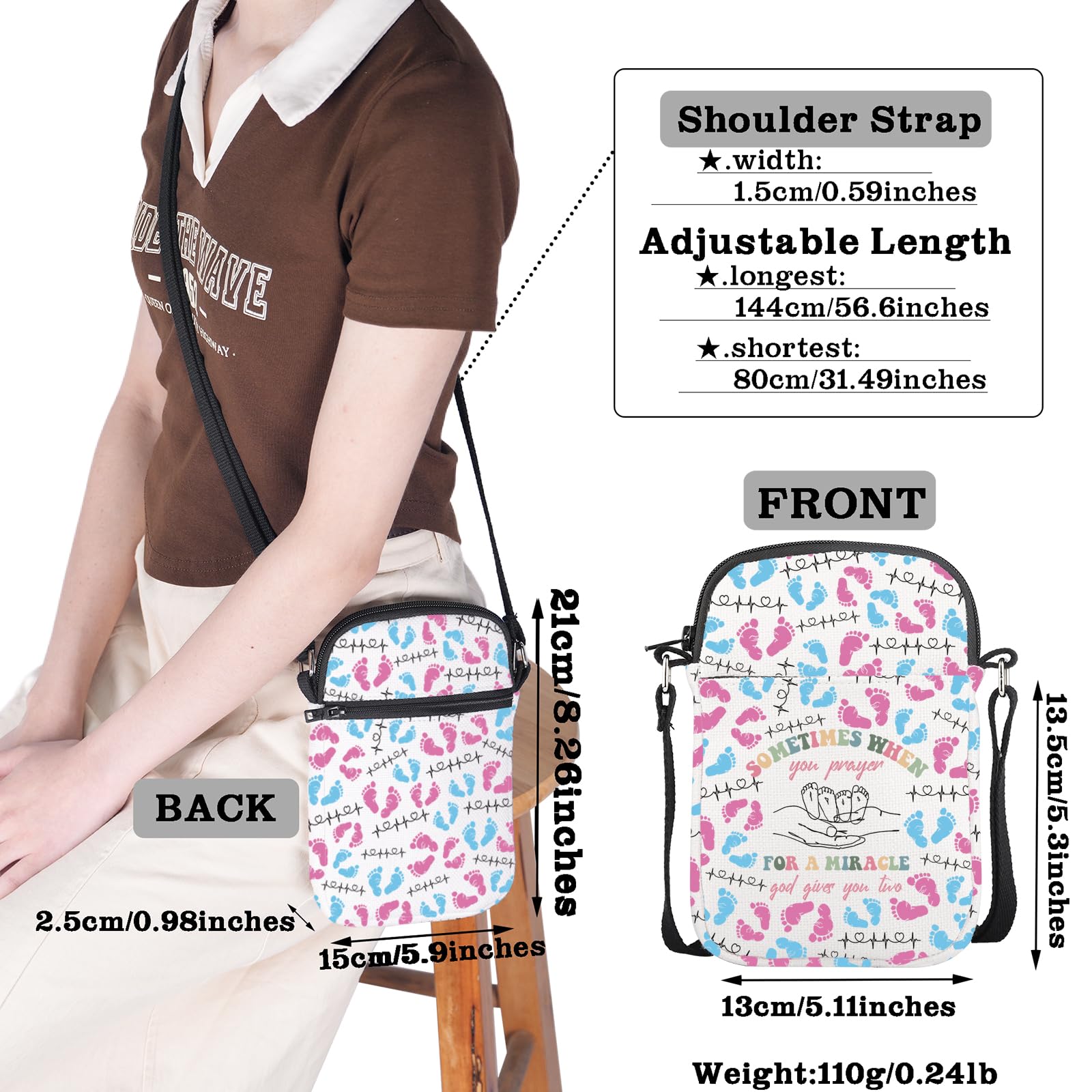 AKTAP Mom Of Twins Gift Twins Mama Inspirational Crossbody Bag Mommy To Be Gifts For New Mom Travel Bag Mothers Day Gift (CB - Image 3