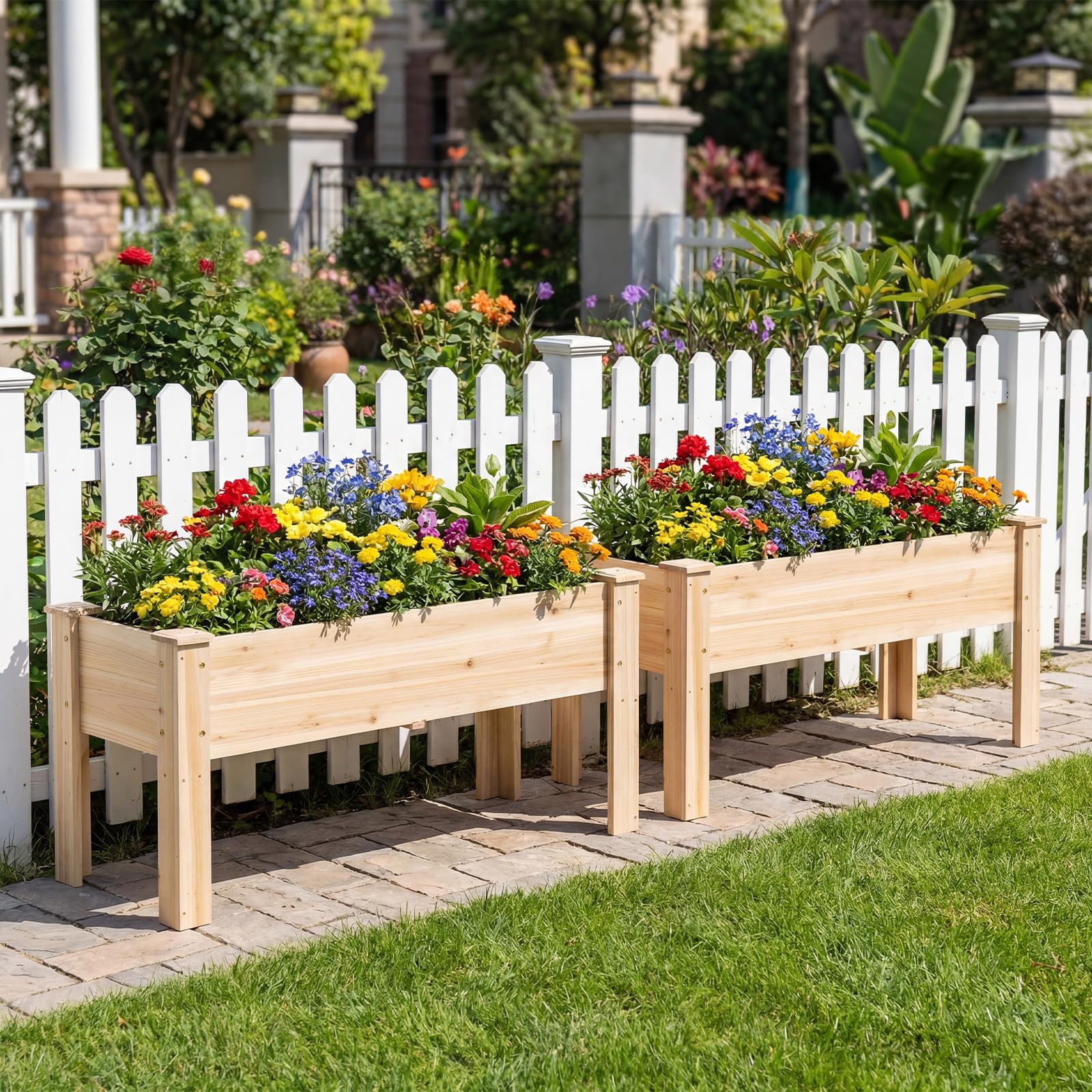 COSTWAY Hochbeet aus Holz, Pflanzbeet für Kinder, 119x45x51cm, Pflanztrog bis 100 kg, Blumenkübel mit Ablauflöchern & L-Beinen, Kräuterbeet rechteckig, Anzuchtbeet Garten Terrasse Balkon, Natur