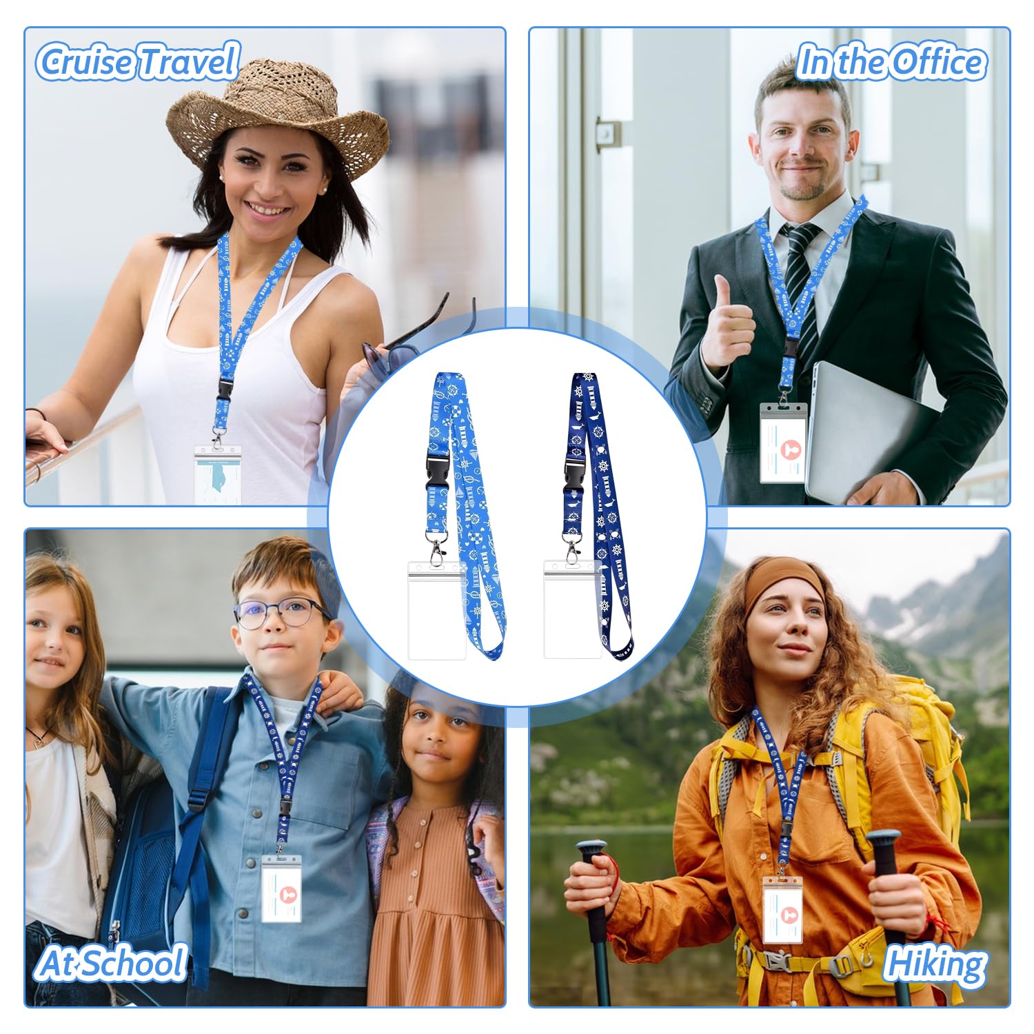 Pack de 2 cordones para crucero con tarjetero transparente impermeable, correa desmontable, soporte de identificación para tarjetas de crucero, oficina, escuela