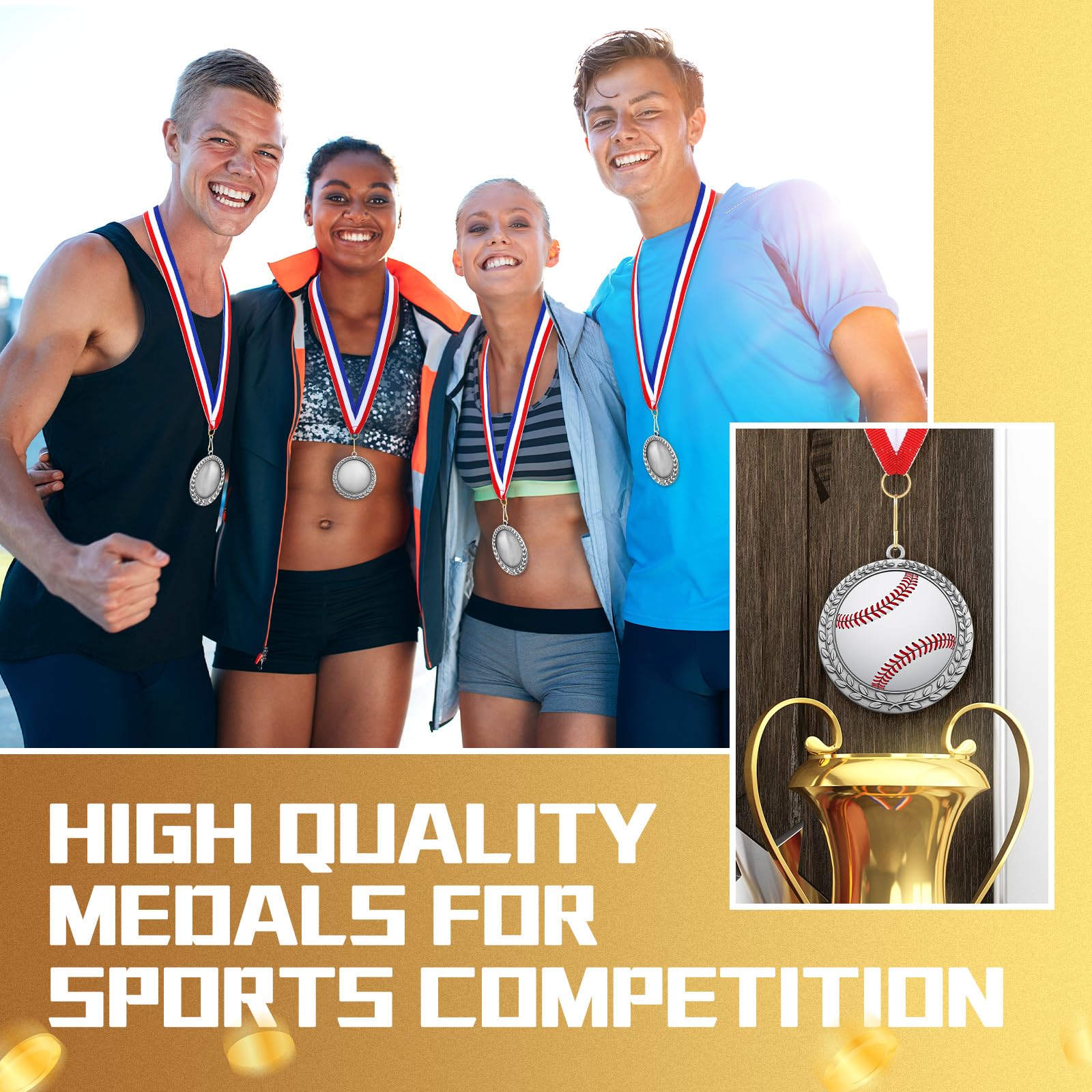 Sasylvia 60 Pieces Blank Award Medals with Neck Ribbons Create Your Own Medals Kit Cheer Medals Winner Medals Participation Trophy Metal Gifts for Adults Party