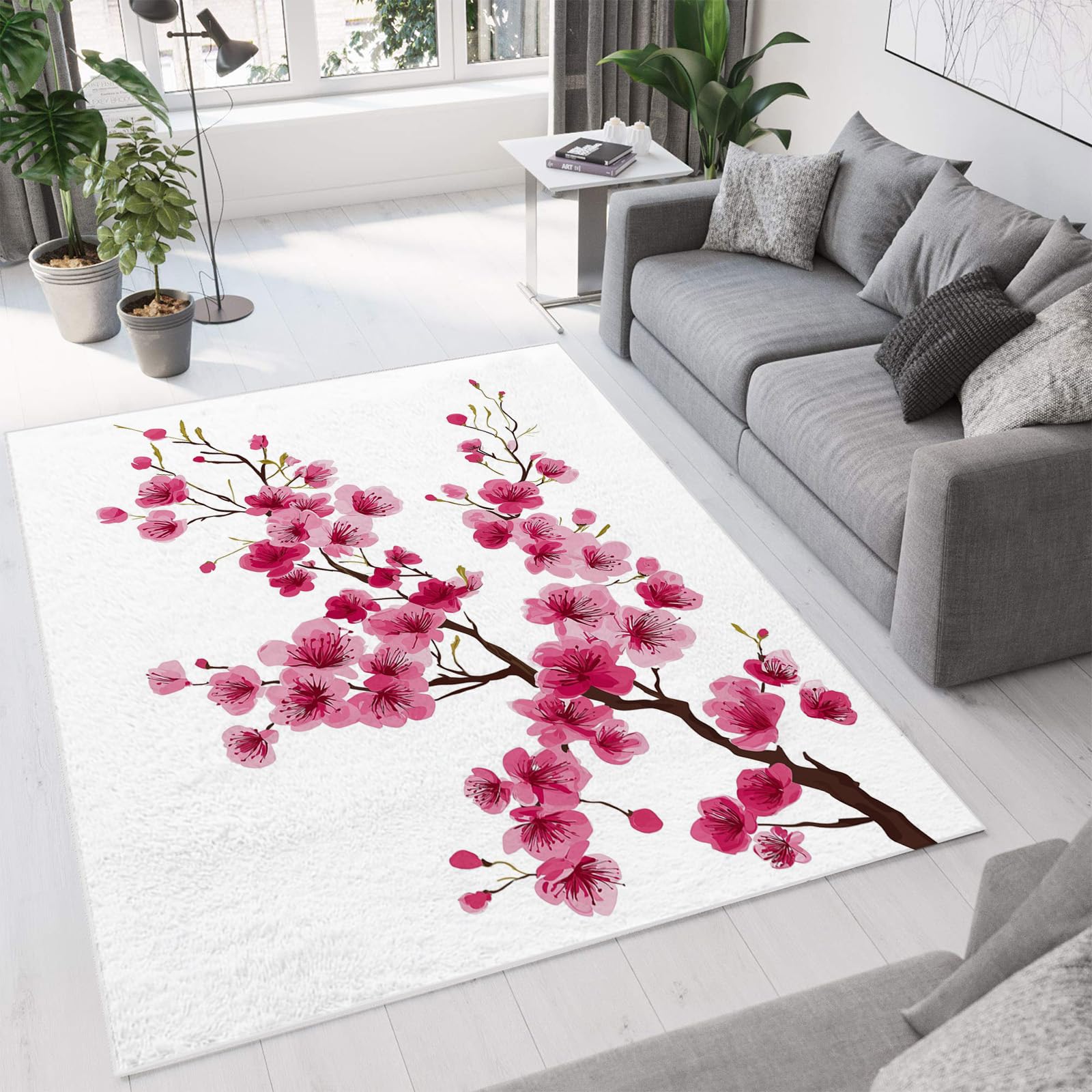 Tapis antidérapant salon rose lavable 200x300 floral grand tapis chambre et bureau