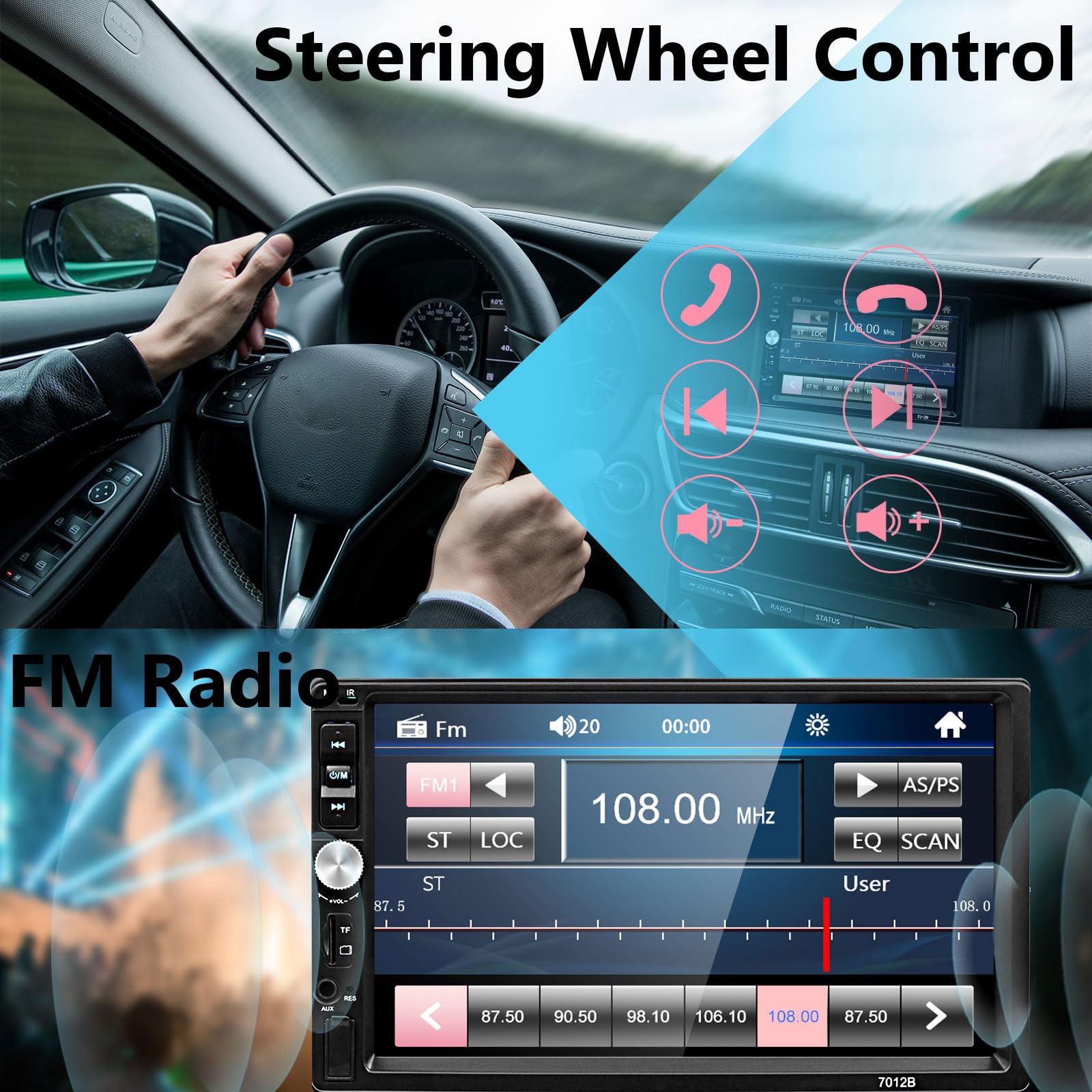 Autoradio 2 Din 7 Pouces Bluetooth Auto Radio Écran Tactile Lecteur Téléphone Android Miroir Lien FM Autoradio AUX TF/SD USB + Caméra de Recul Auto Stéréo Hodozzy Double Din Radio Voiture