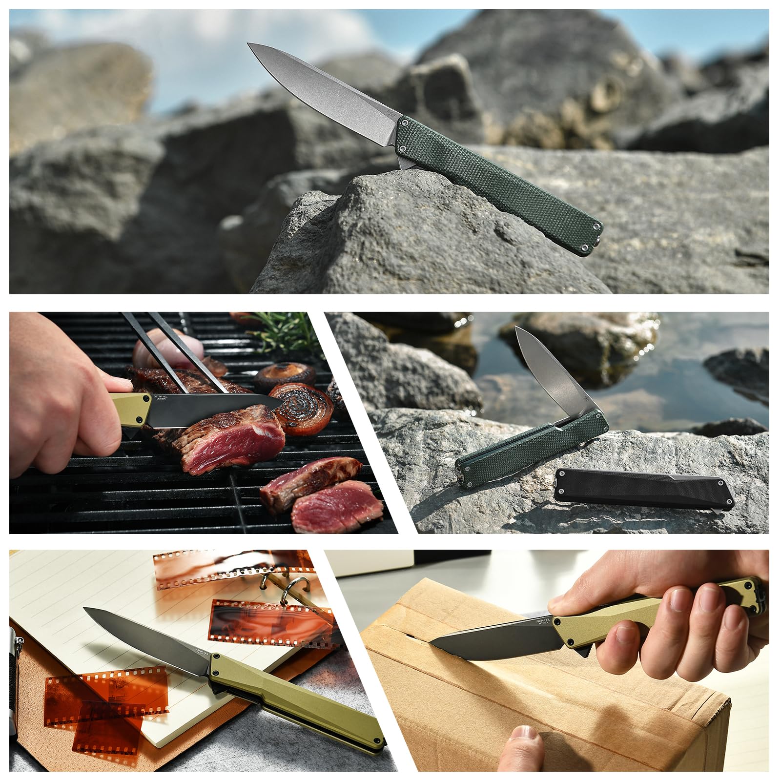 OKNIFE AION Folding Pocket Knife, 3.53-Inch 14C28N Steel, Durable Handle with Deep Carry Pocket Clip, Rail Lock EDC Knife Ideal for Camping Hiking Hunting (Green Micarta)