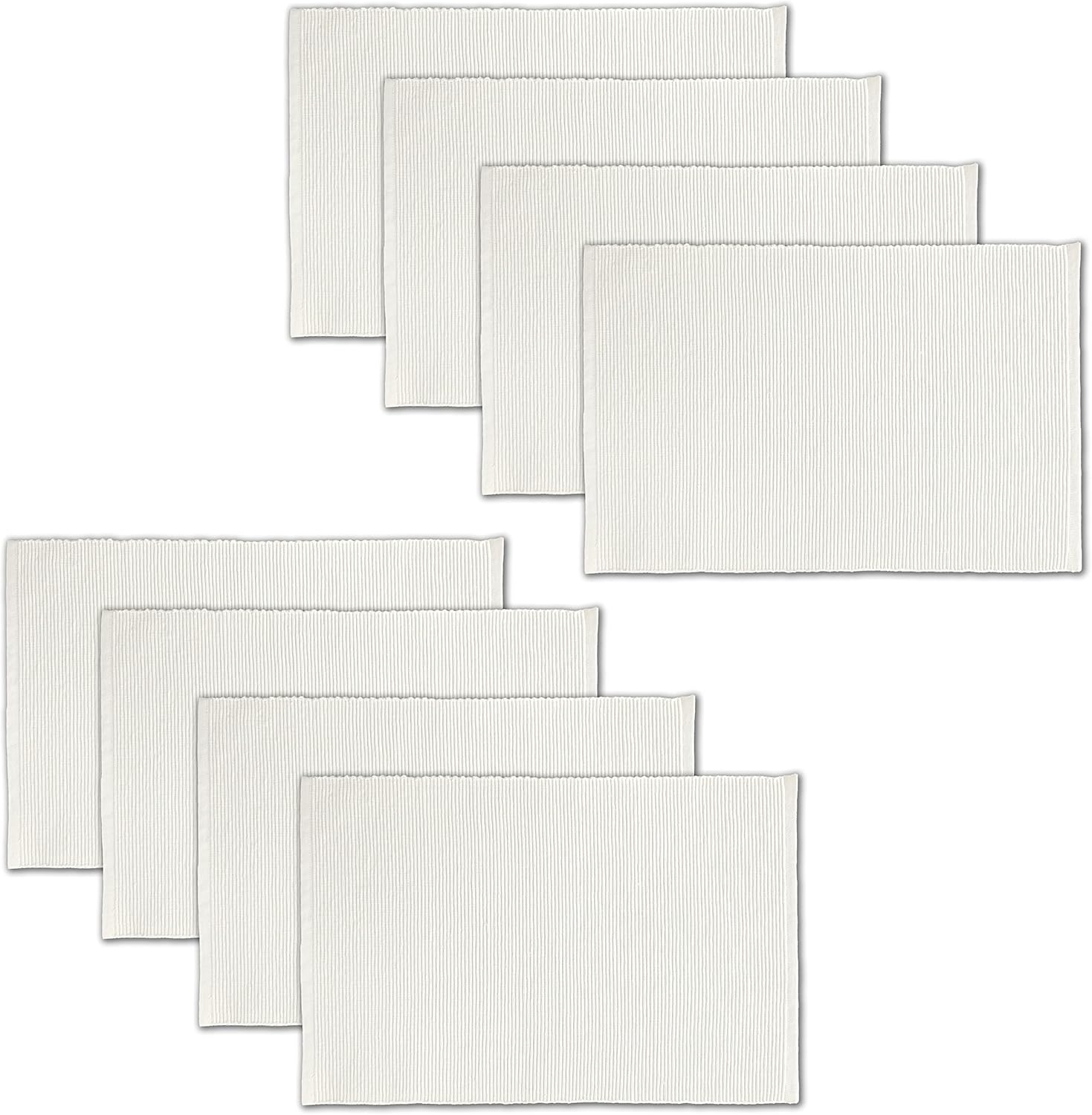 AVKA Studio 100% Cotton Ribbed Placemats - Set of 8-13 x 19 Inches - Off White - Everyday Cloth Table Mats - Thick Construction, Washable & Reusable Cloth Place Mats