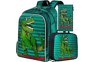 AGSDON Mochila de Dinosaurio para Niños, 16" Mochila Escolar Preescolar y Lonchera