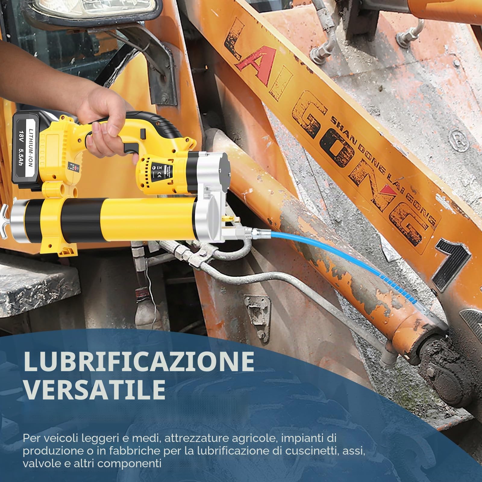Pompa per grasso a batteria 18V, Kit pompa elettrica per grasso con 2 batterie e caricabatterie, motore brushless 8000 PSI, batteria agli ioni di litio 18V 5,5Ah per veicoli e macchine