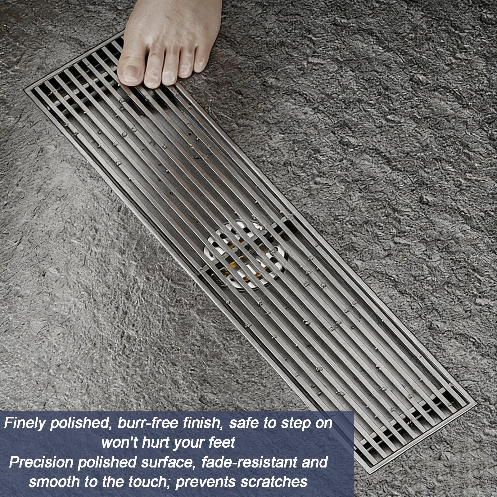 Desagüe Lineal para Ducha con colador para Cabello, desagüe de Piso para Cocina, baño y Garaje, Canal de Drenaje Rectangular