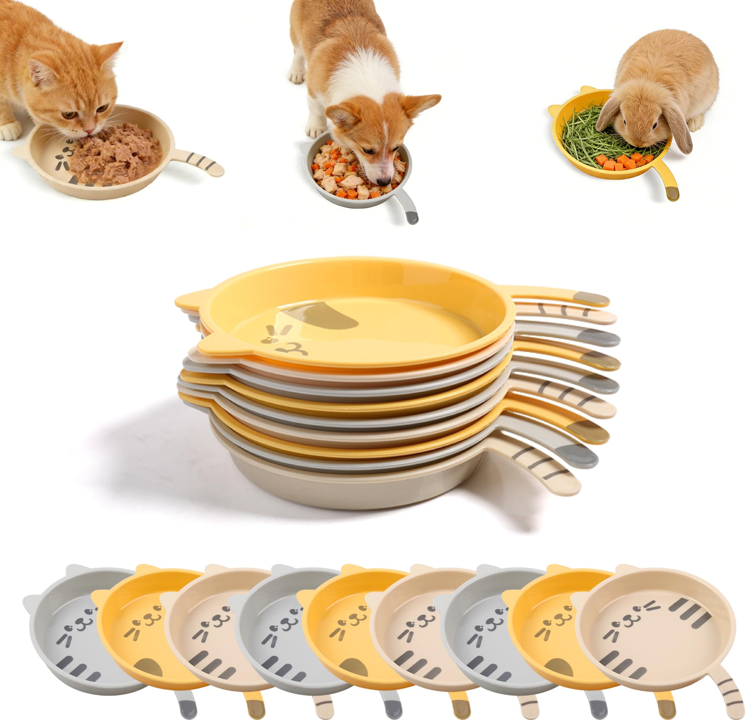 9Pack Shallow Cat Bowls Dishes Plate for Feeding Cat &Kitten Food 21x15x3cm