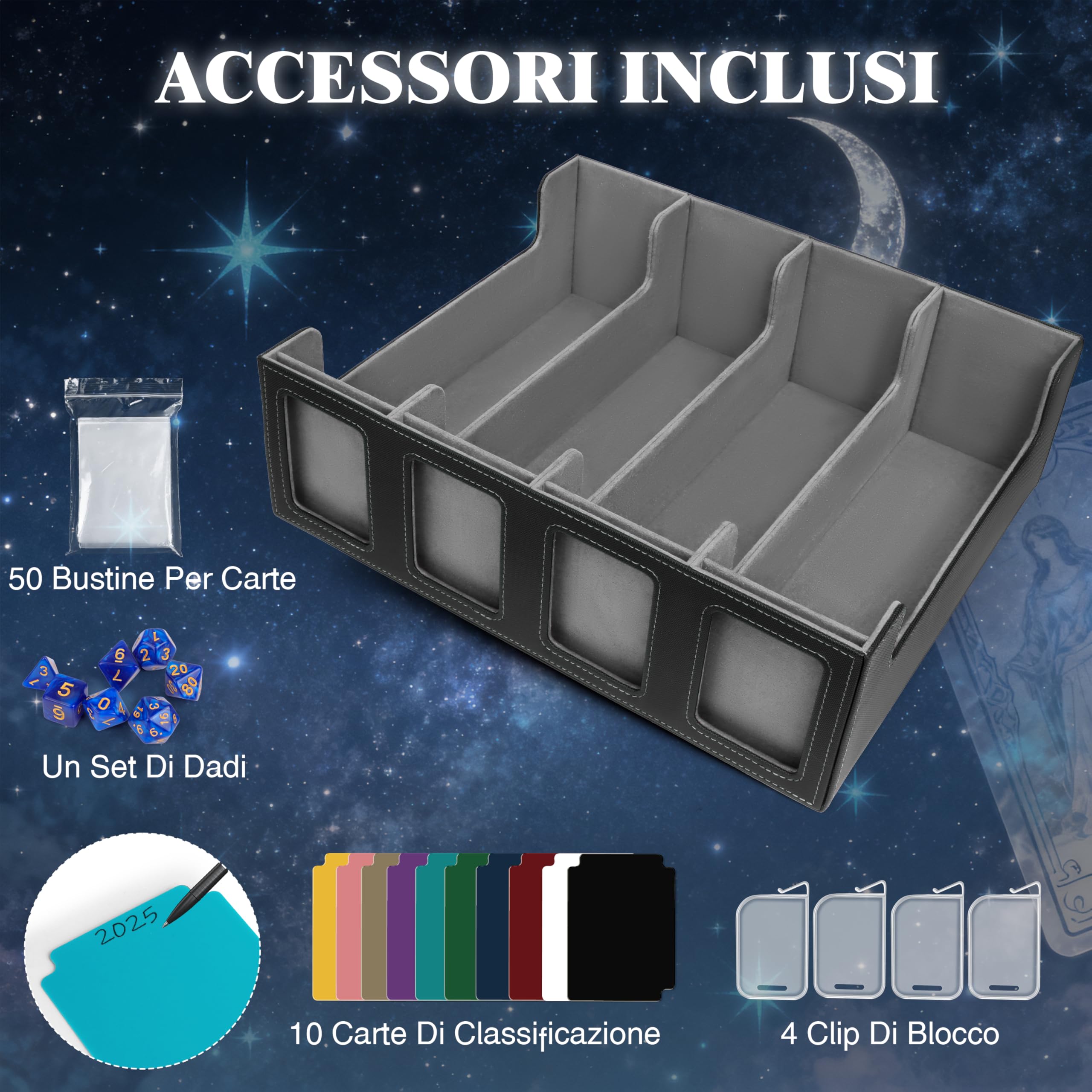 Charmofun Deck Box per Carte, Magnetic Scatola di Carte da Collezione per Oltre 2800+, Porta Deck con Pelle PU e Chiusura Magnetica, 10 Divisori per Carte, 4 Clip Divisorie (Grigio, 2400+)