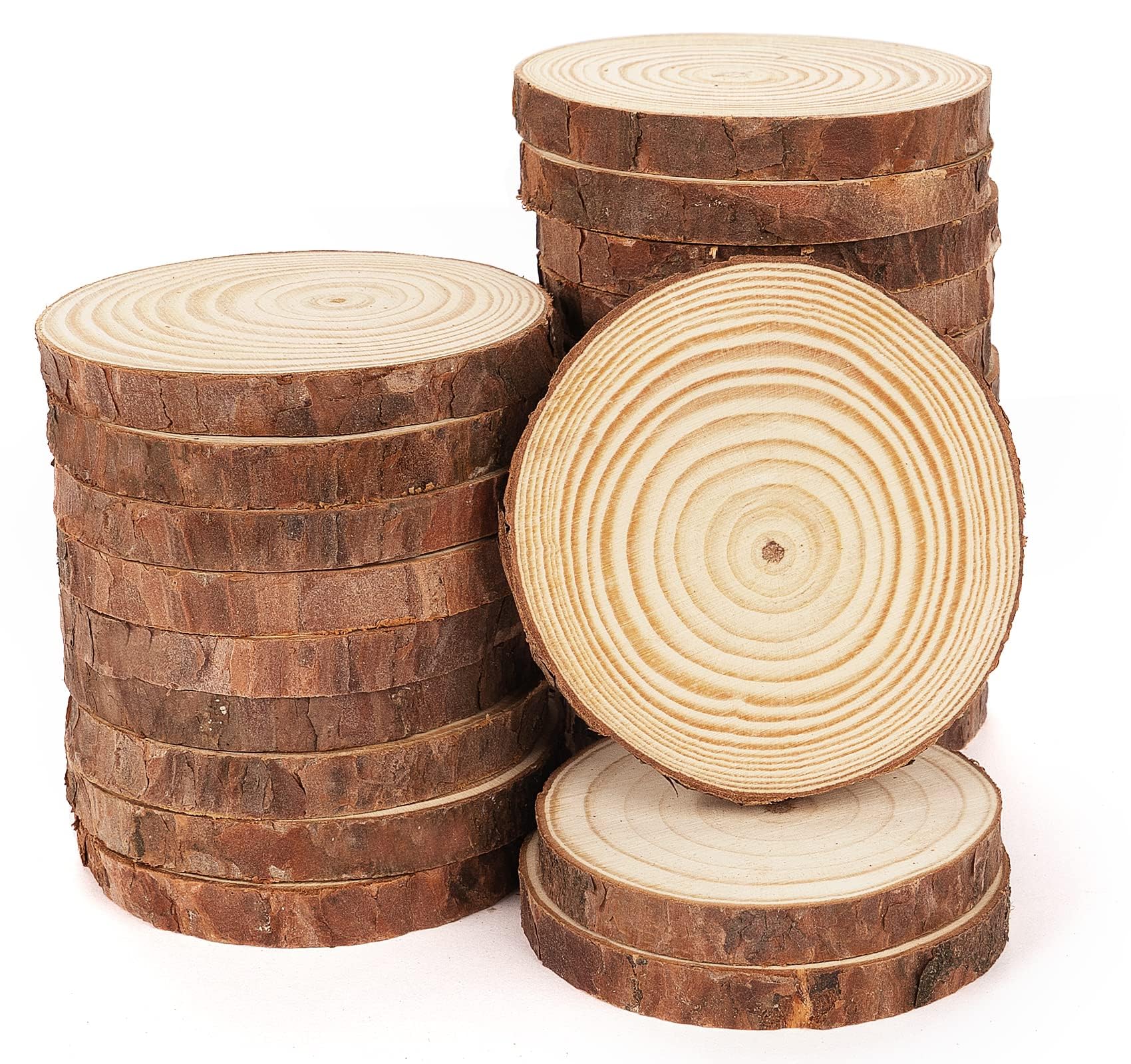 ilauke 50Pcs Wood Slices, 6-7cm Wooden Discs for Crafts Non-Drill, Unfinished Log Slices for DIY Arts Crafts Christmas Coasters Decorations