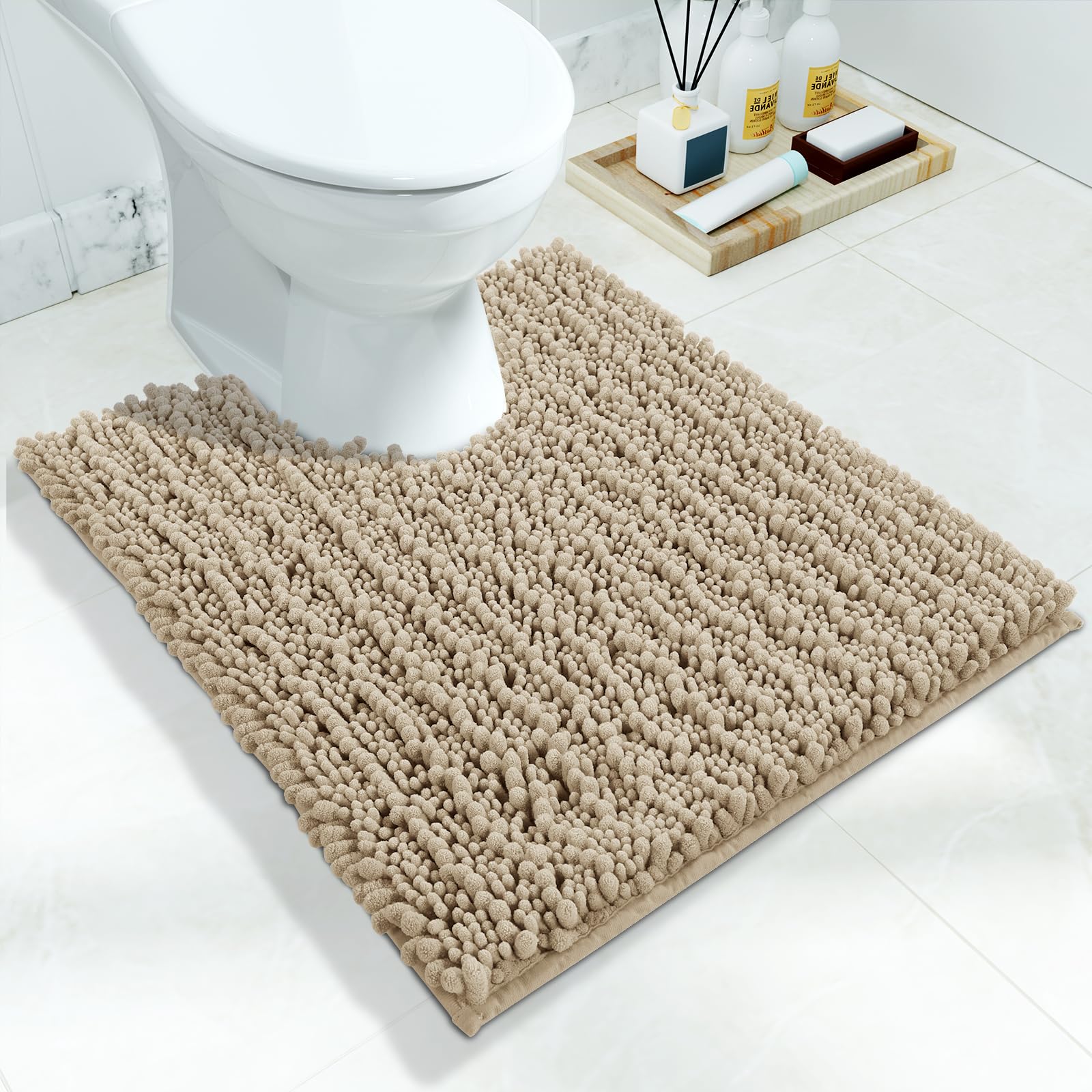 Yimobra Toilet Rug U Shaped Washable 24x20 Inch - Ultra Soft Absorbent Chenille Bath Rugs for Toilet, Quick Dry & Machine Washable, Non Slip Contour