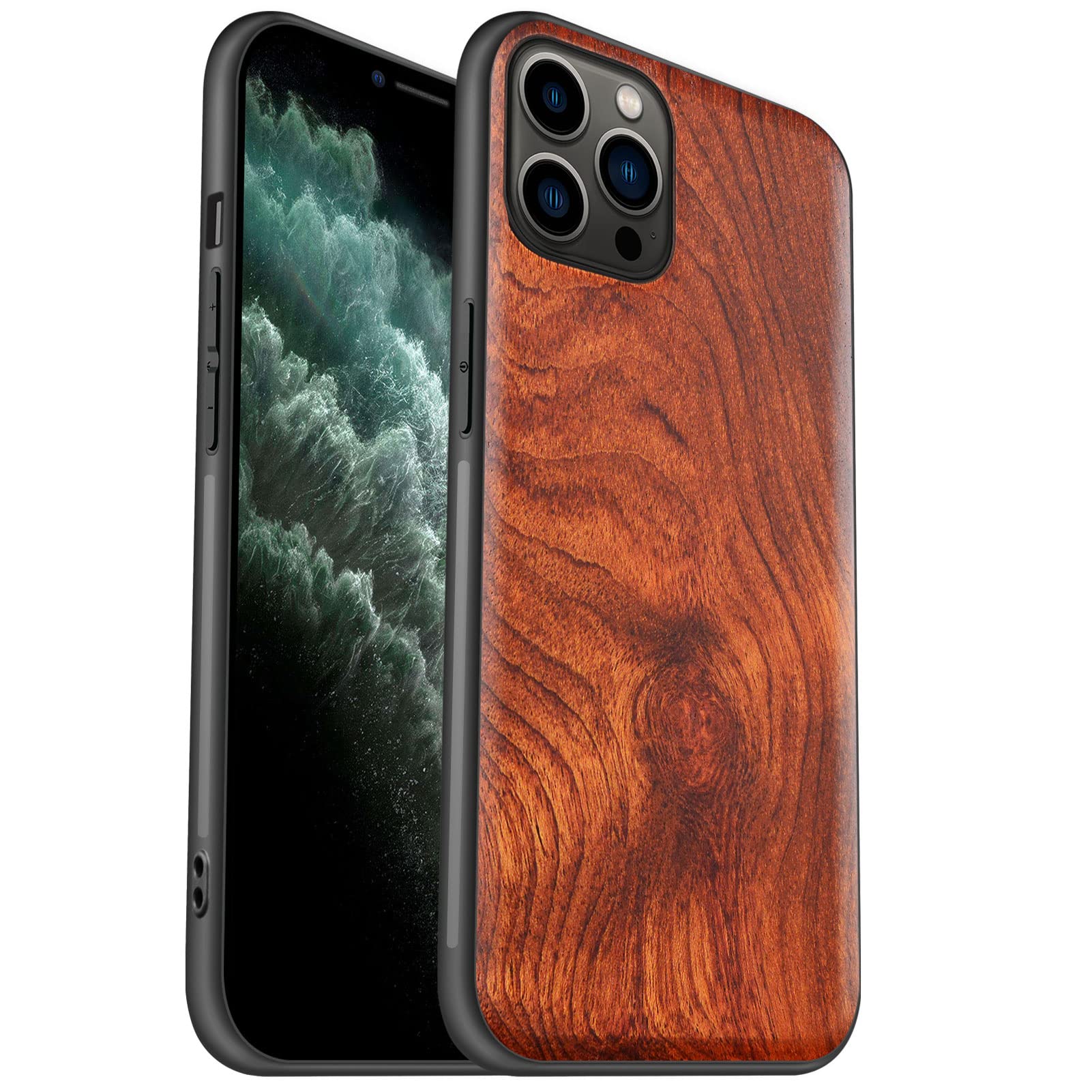 Carveit Wood Case for iPhone 11 Pro Max Case [Hard Real Wood & Black Soft TPU] Shockproof Protective Cover Unique Wooden Phone Protector Compatible