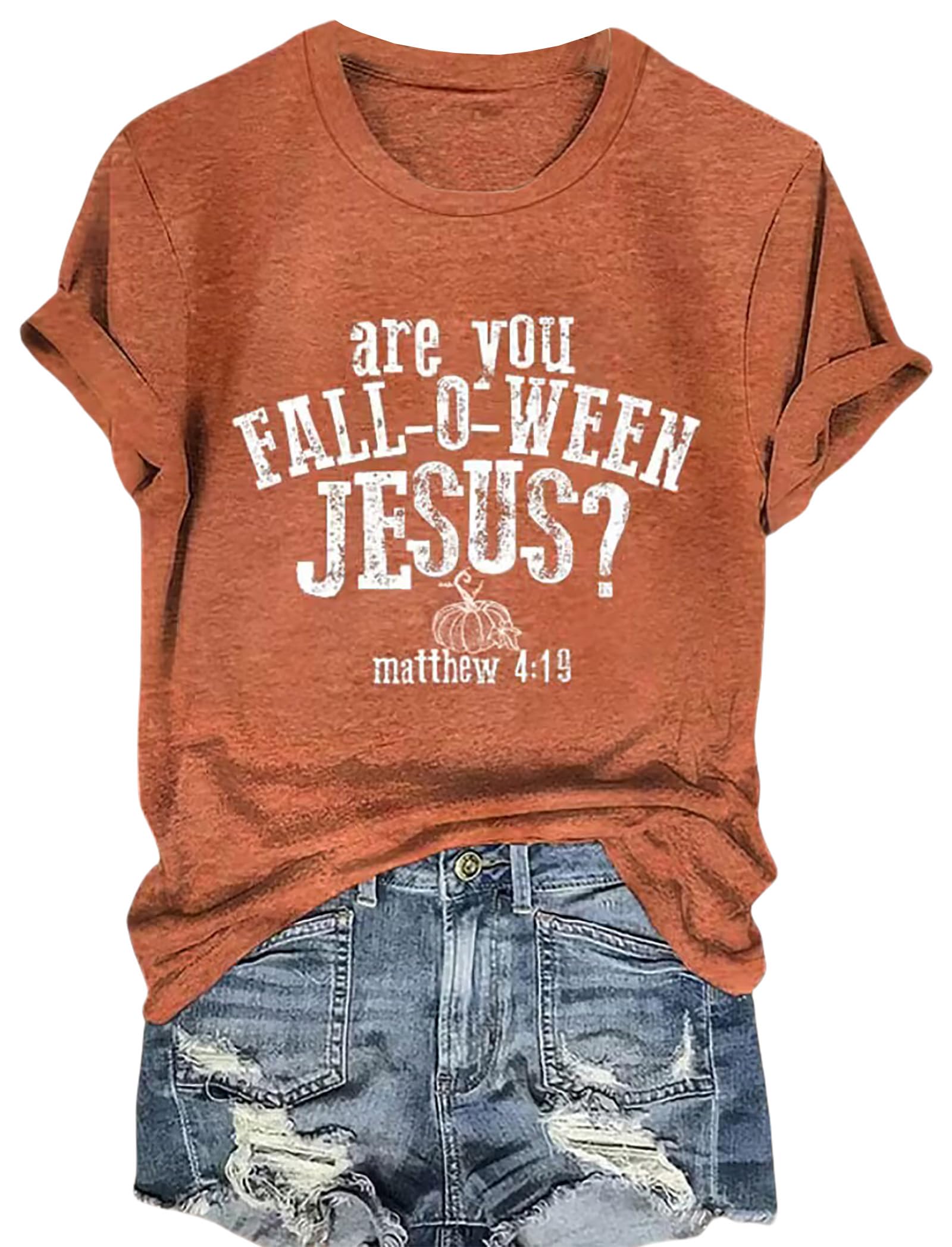 Tawmutare You Fall-O-Ween Jesus Matthew 4:19 T-Shirt for Women Vintage Halloween Shirts Casual Fall Christian T Shirts Top