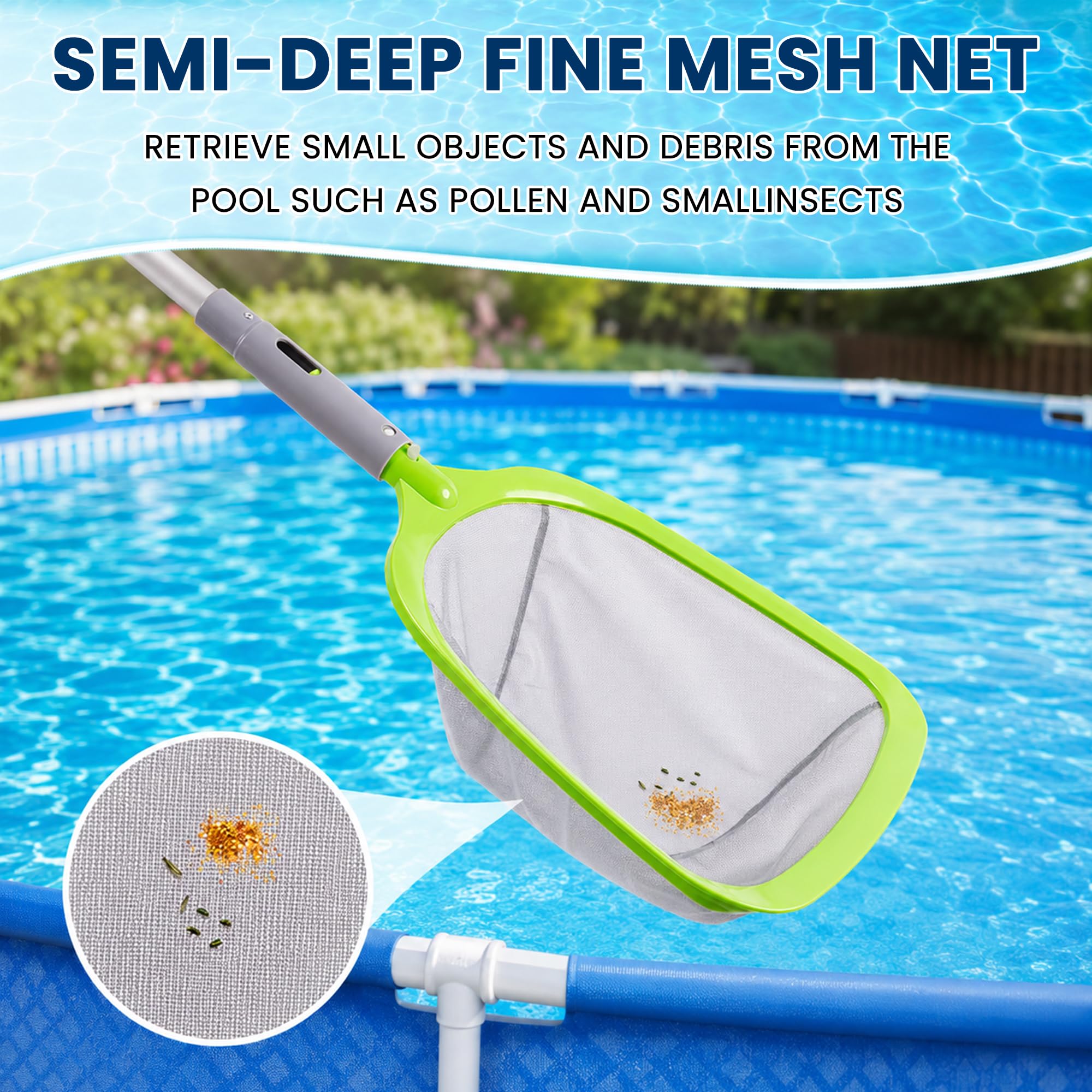 Sepetrel Deluxe-Schwimmbad-Reinigungsset mit Spa-Jet-Staubsauger, Bürste, halbtiefem Skimmernetz und verstellbarer 146,1 cm Stange, ideal für die Reinigung oberirdischer und aufblasbarer Pools