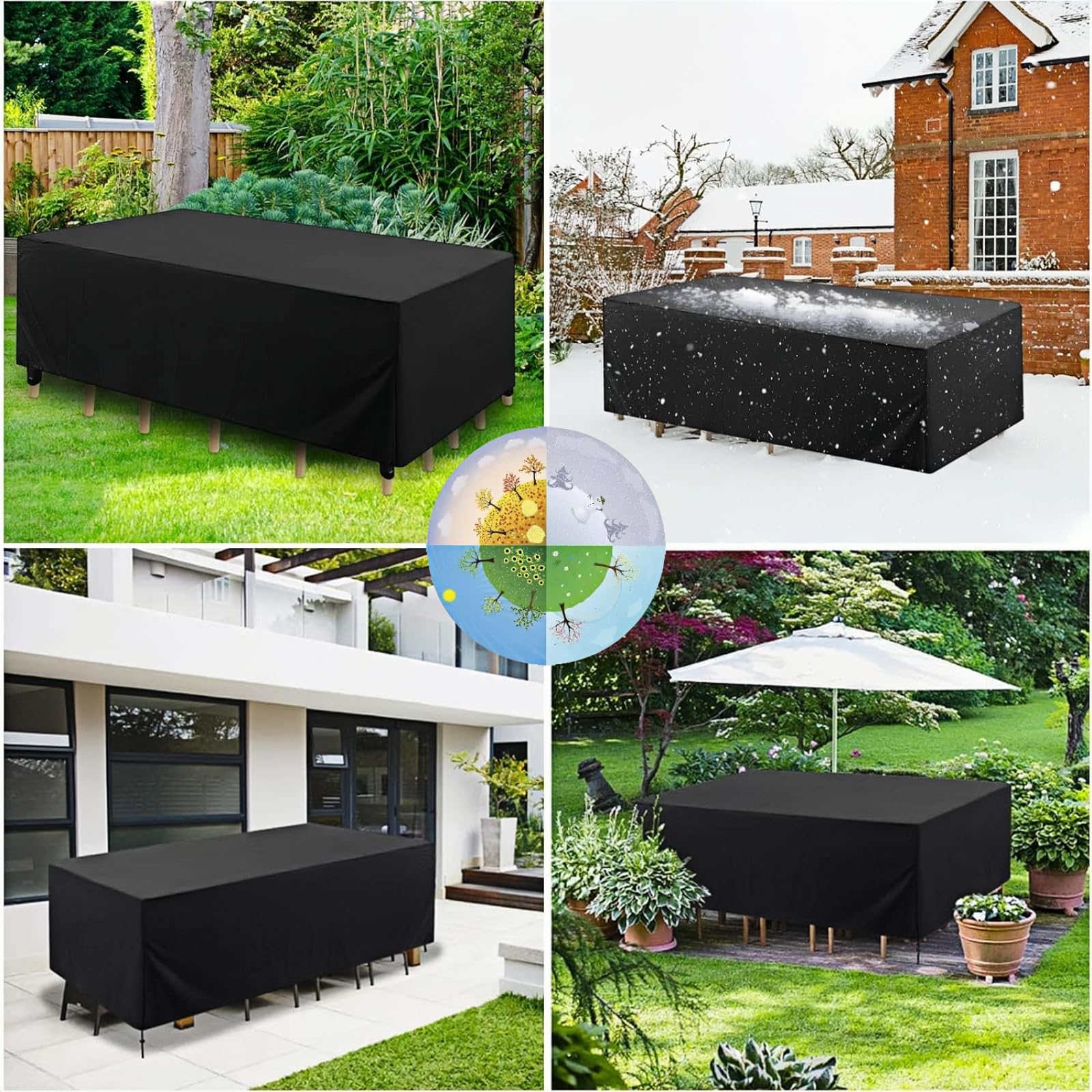 Housse Salon de Jardin Exterieur,182x104x75cm/LxWxH Housse de Protection pour Mobilier, 600D Oxford Bâche pour Table, Jardin en Rotin avec Boucle Coupe-Vent et Cordon de Serrage