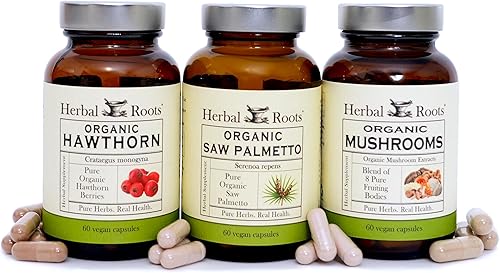 Paquete de suplementos de salud para hombres, palma enana americana natural, mezcla de hongos, espino, corazón y apoyo para la próstata