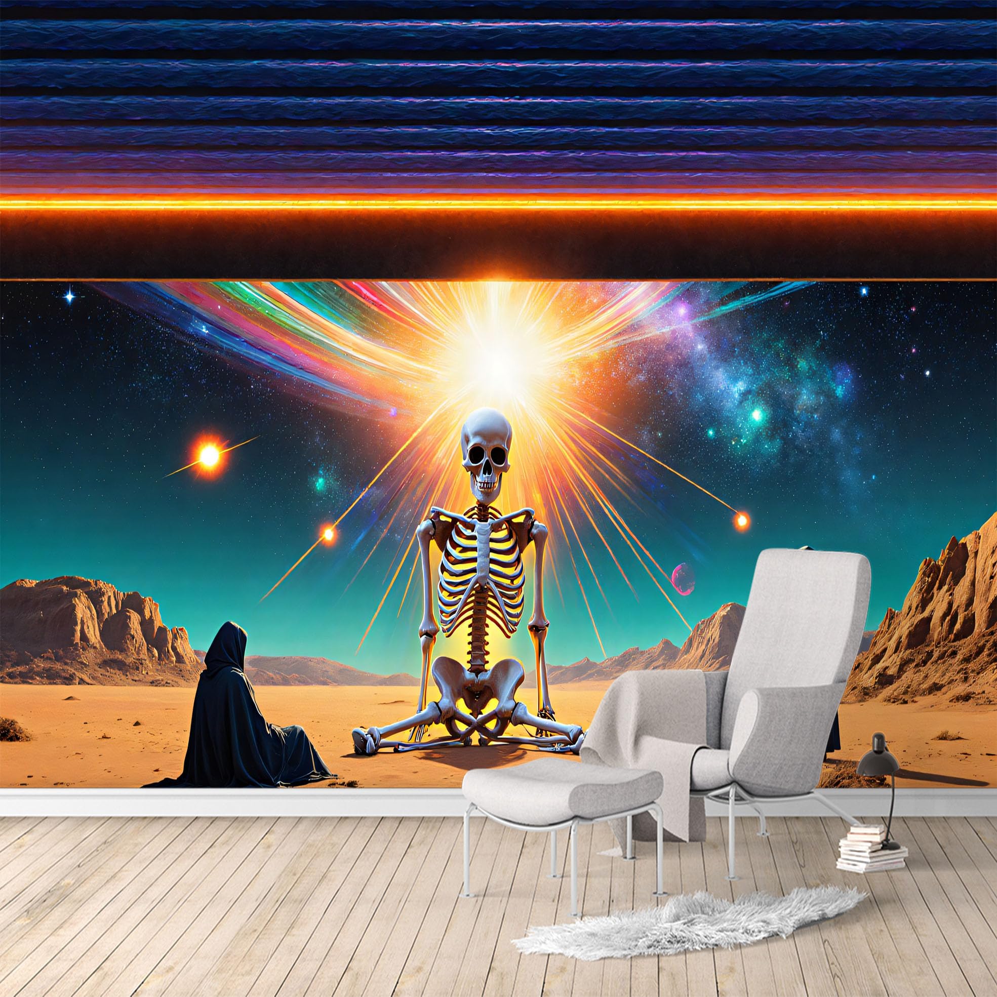 Custom Size Wall Murals, Cosmic Desert Skeleton Nebula Sky Scene, Removable Self Adhesive Large Wallpaper Mural for Living Room Bedroom Office Home Decor