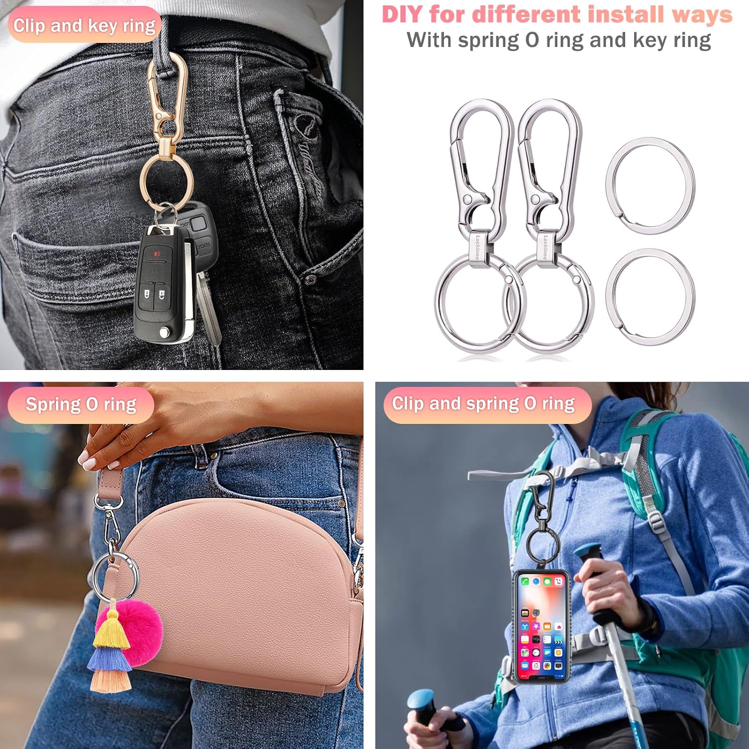 Metal Keychains Key ring with Carabiner Clip, Spring O Ring for Men Women, Quick Release Metal Key Ring Organizer - Image 4