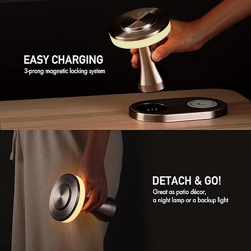 Miniatura 3 de OBright - Lámpara de mesa LED portátil con almohadilla de carga inalámbrica lámpara de noche regulable y recargable luz ambiental para patio