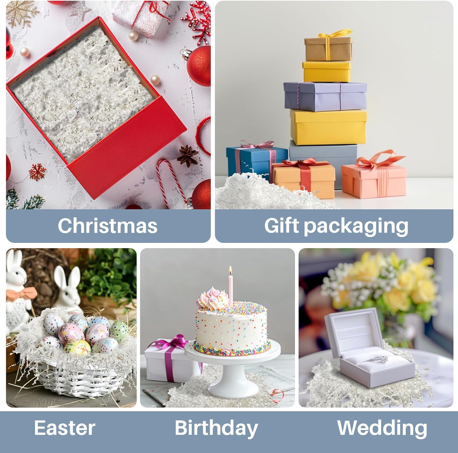 Sukh White Crinkle Paper Filler - Shredded Paper, Gift Basket & Box Wrap image 4