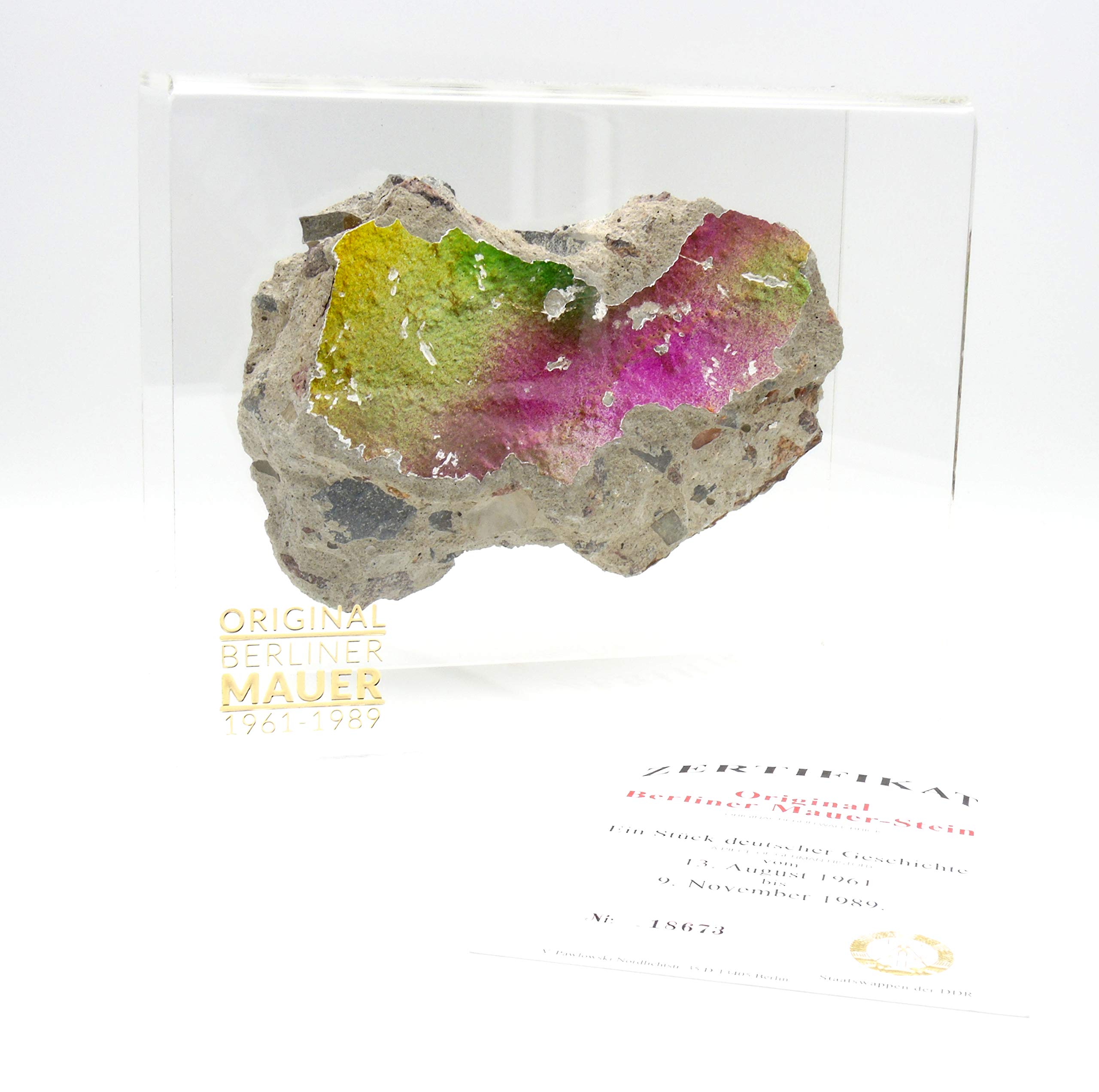 本物のベルリンの壁のオリジナルピース。本物の証明書付きアクリル