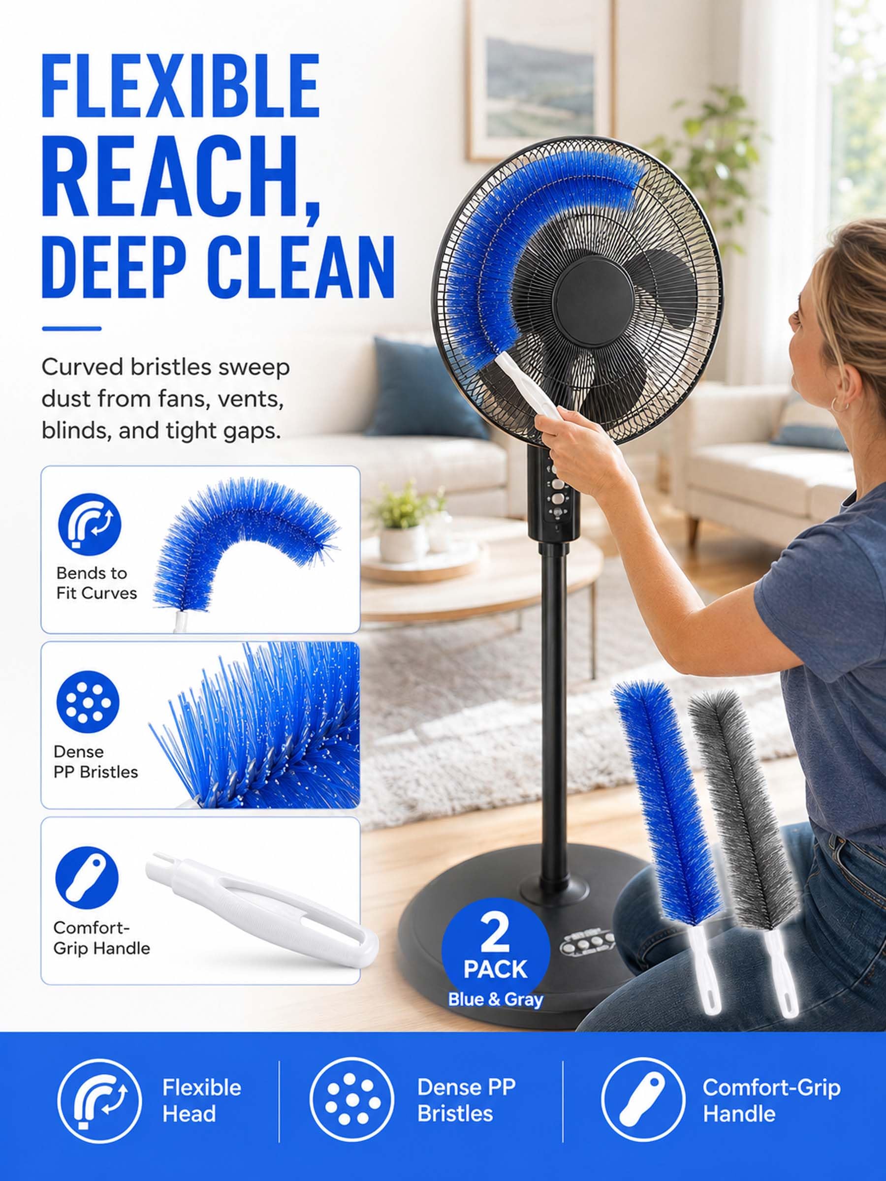 Cepillo de microfibra flexible, limpiador flexible mejorado 2026 para persianas eléctricas, ventilador lavable y ventilación de aire, herramienta eficiente de eliminación de polvo para el hogar y el