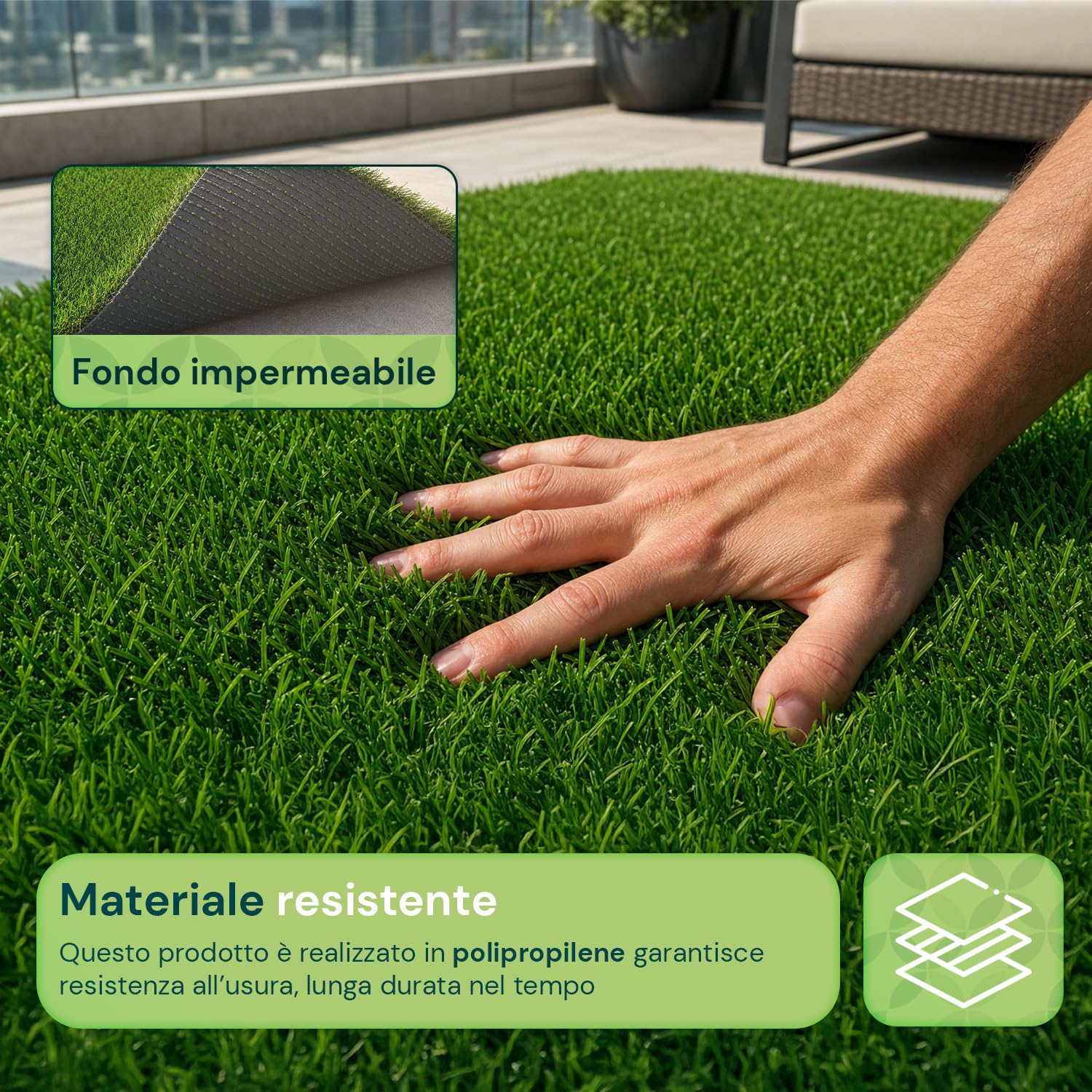 Prato Sintetico 1x3 m Effetto Erba Naturale - Tappeto Erba Artificiale Drenante per Giardino, Balcone e Terrazzo, Manto Erboso Calpestabile Resistente UV, Alta Densità e Morbido (1x3m)
