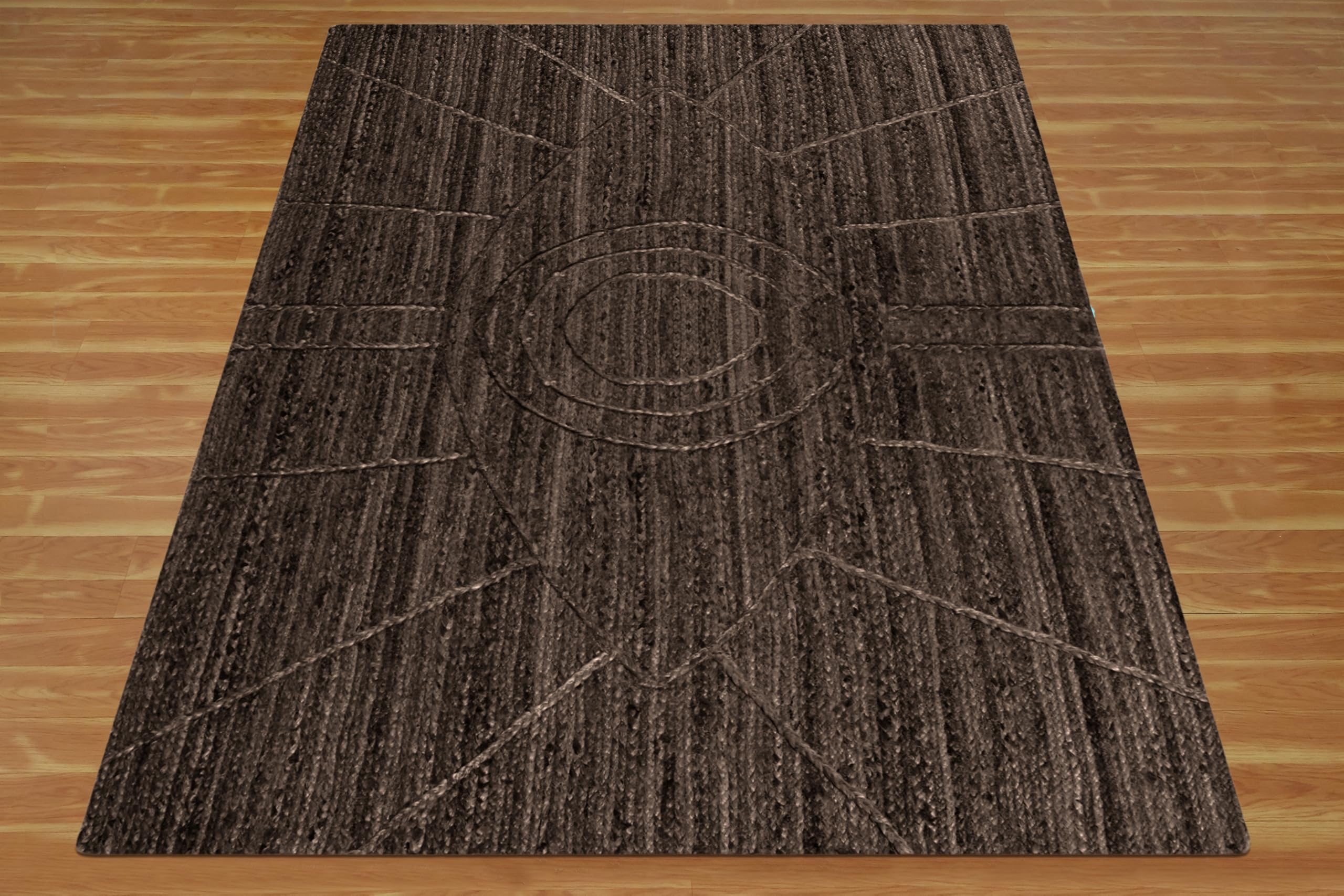 Tappeto in iuta intrecciata a mano, 5 x 7 cm, tappeto kilim in iuta naturale, motivo geometrico nero, tessuto a mano, tappeto a trama piatta, per interni ed esterni, per cucina, giardino,
