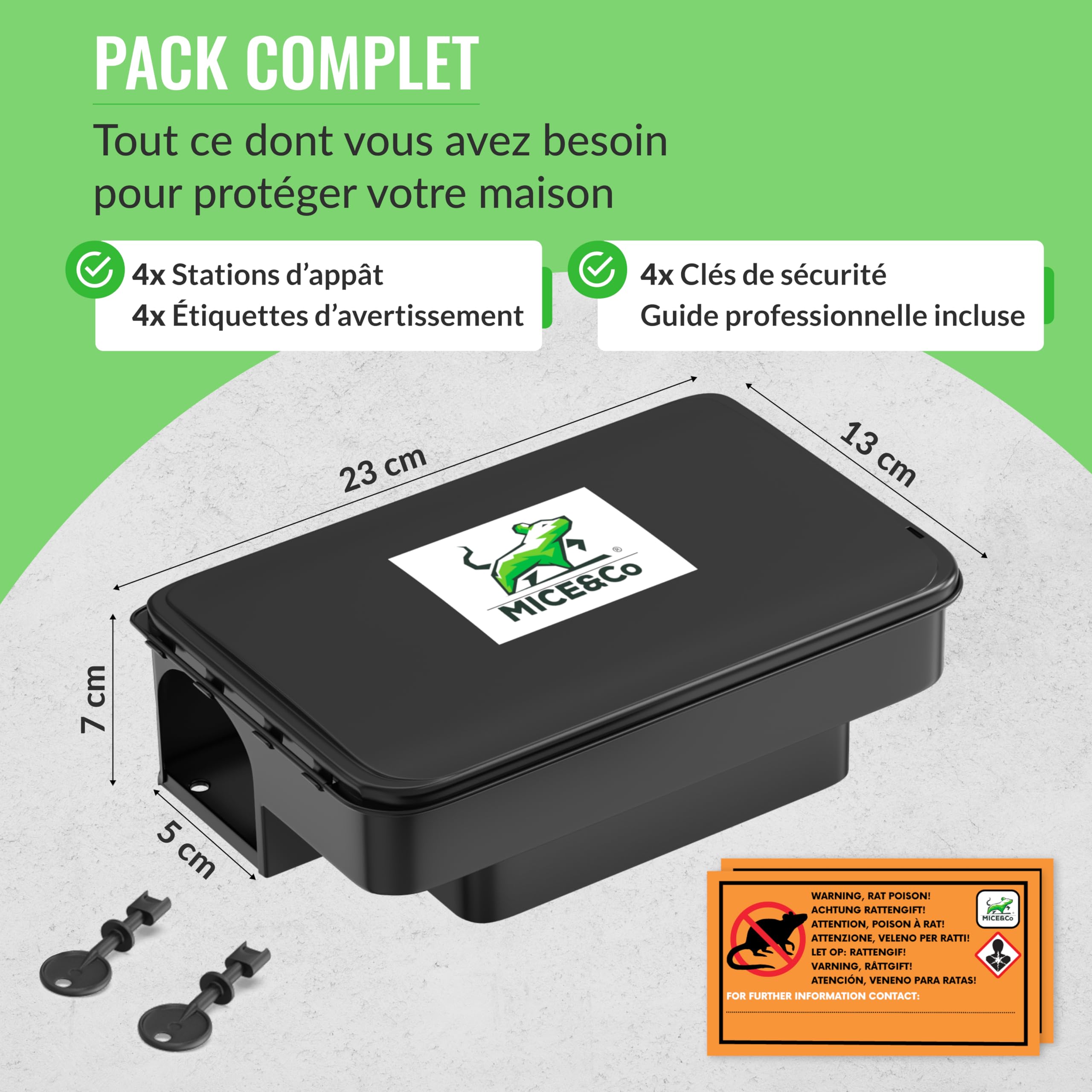 Pièges à Rats et Souris Professionnels Mice&Co – Boîte d'Appât Raticide Inviolable Sécurisée