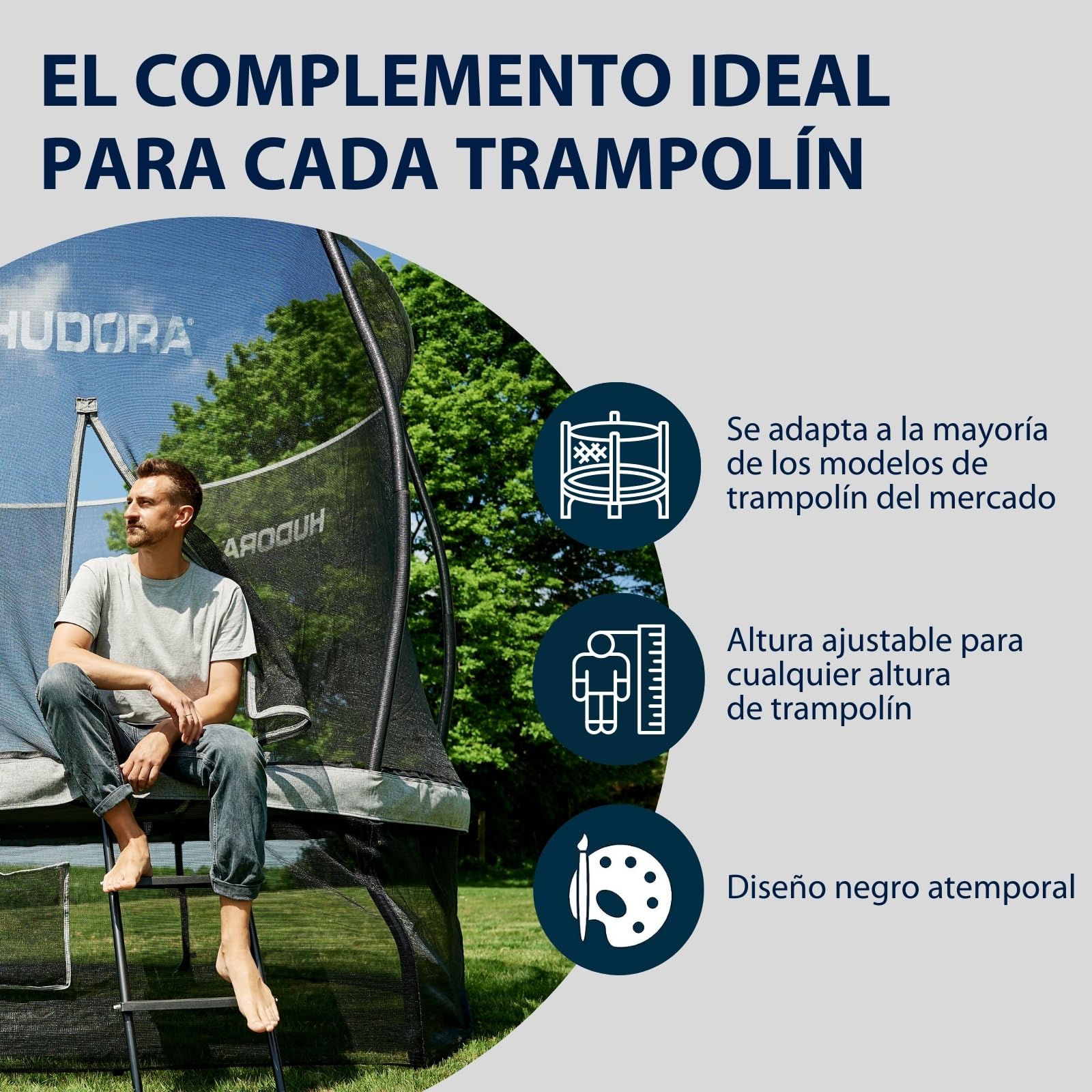 HUDORA Escalera Universal Antideslizante para Trampolines - Altura Ajustable con Peldaños Anchos, Resistente UV