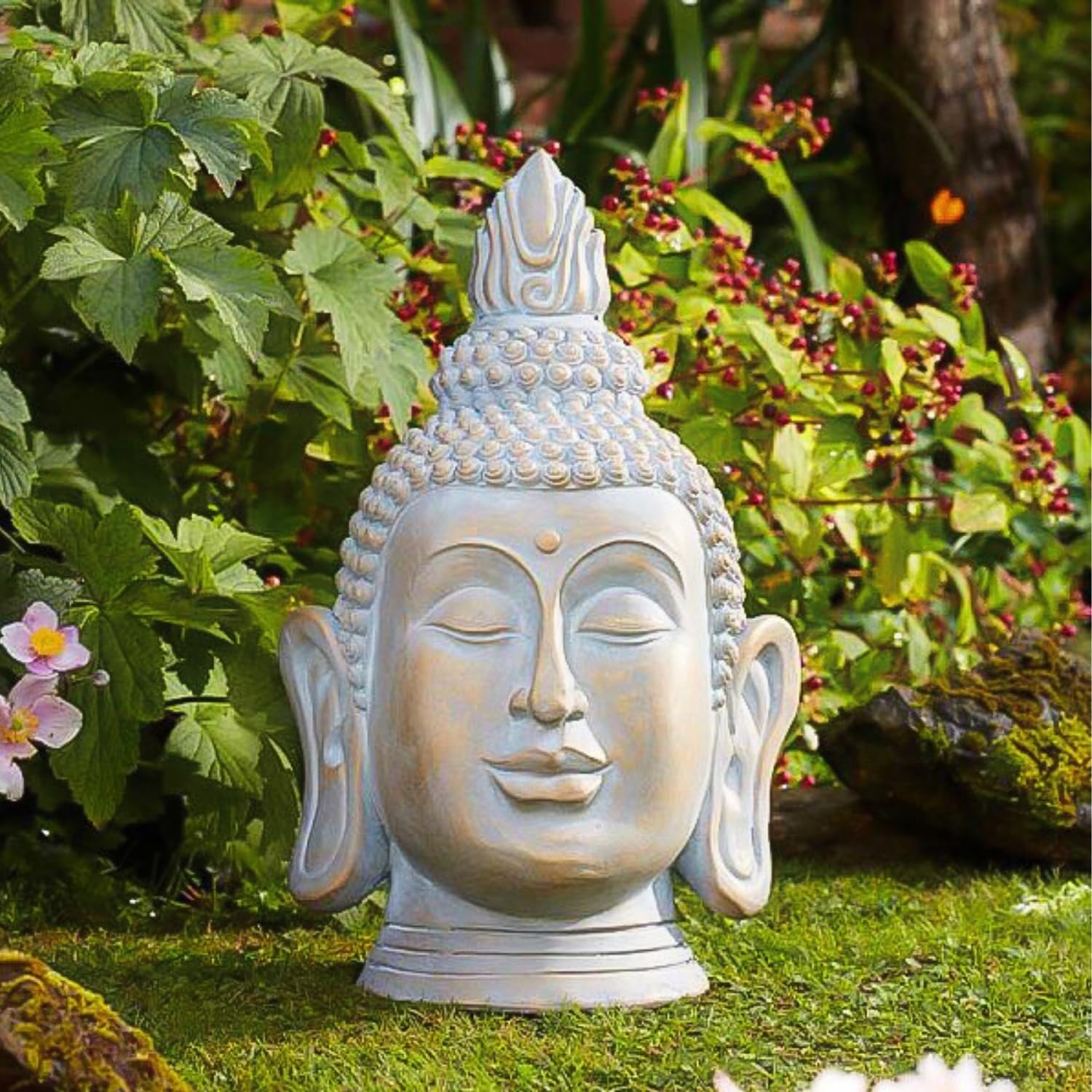 Garden Mile Large Buddha Head Statue Garden Buddha Statue Outdoor Ornaments, Distressed Gold Effect Meditating Buddha Sculpture Waterproof Resin Zen Ornament, Indoor Outdoor (Large Buddha Head Statue)